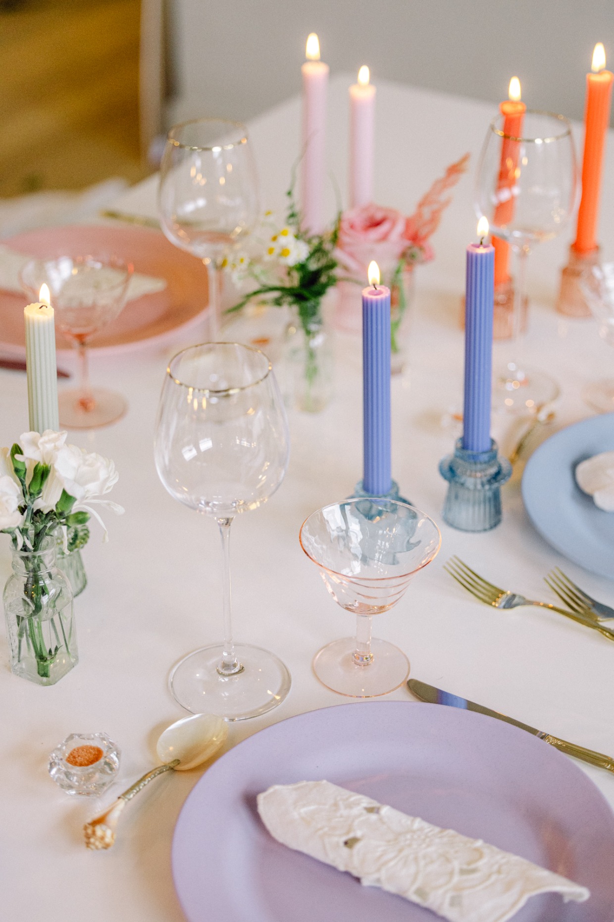 pastel rainbow wedding table by Fifty Flowers