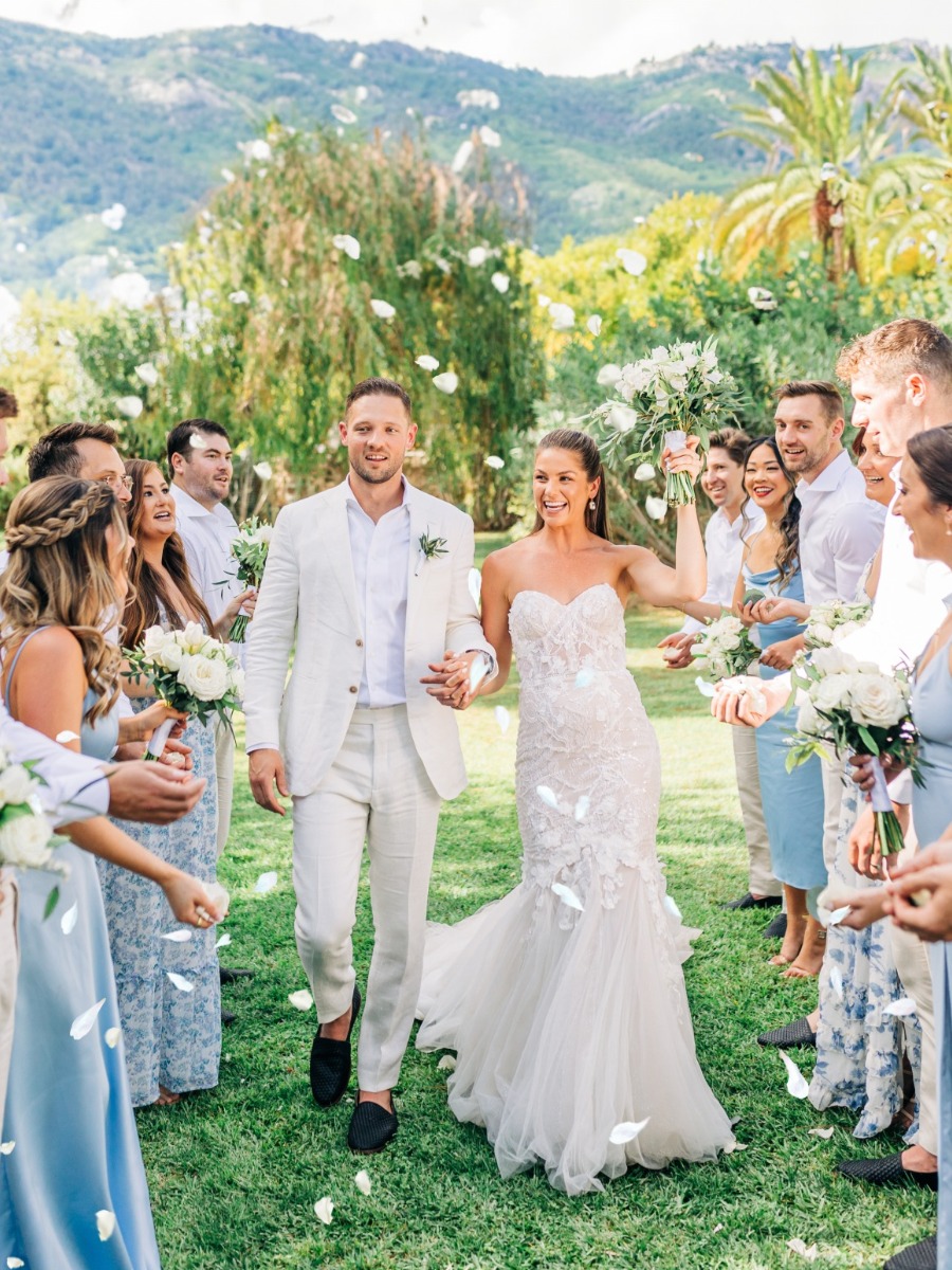 Champagne towers replaced cake at this farm-to-table Portugal wedding