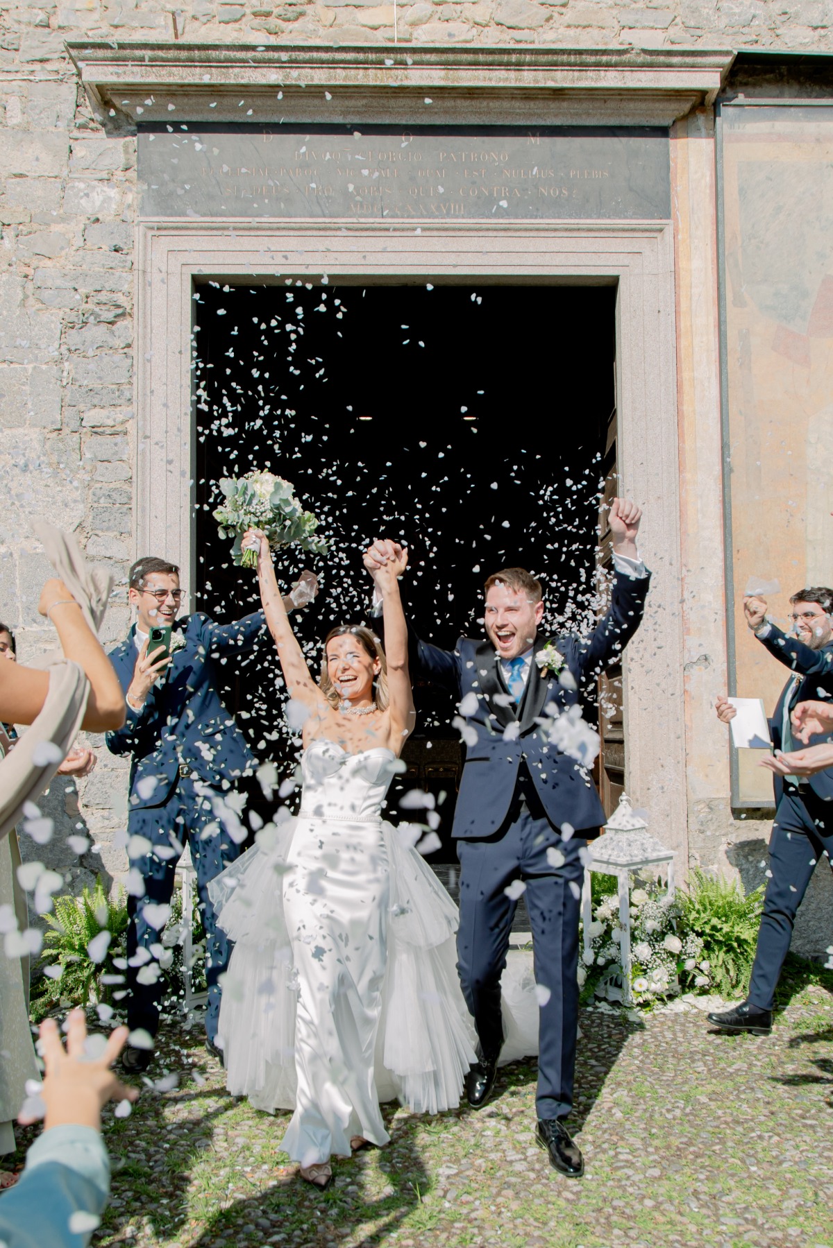 petal toss exit at italy wedding