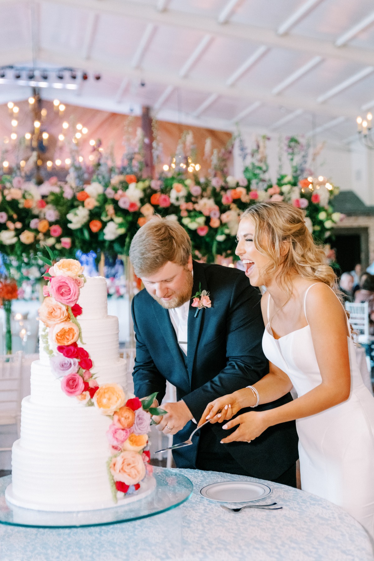 cascading floral wedding cake