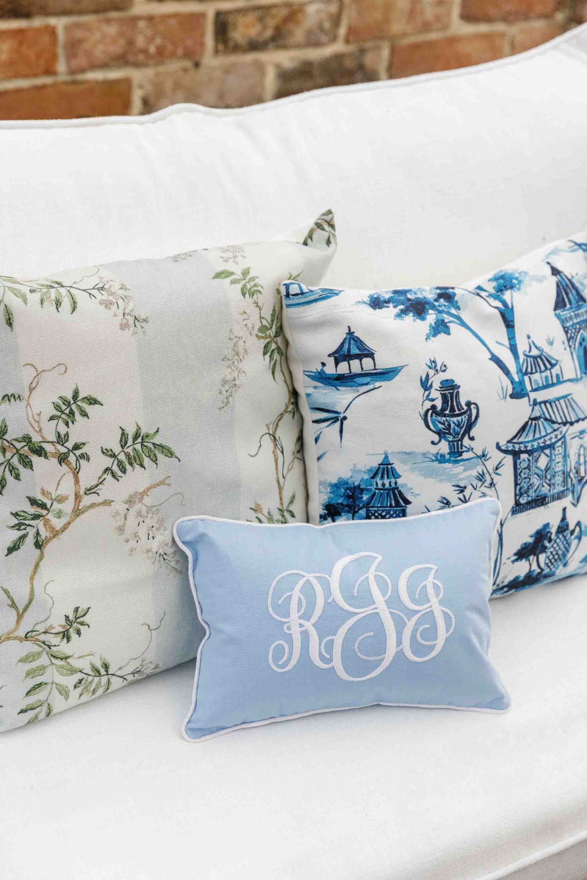 Blue wedding pillows inspired by the brides grandmother