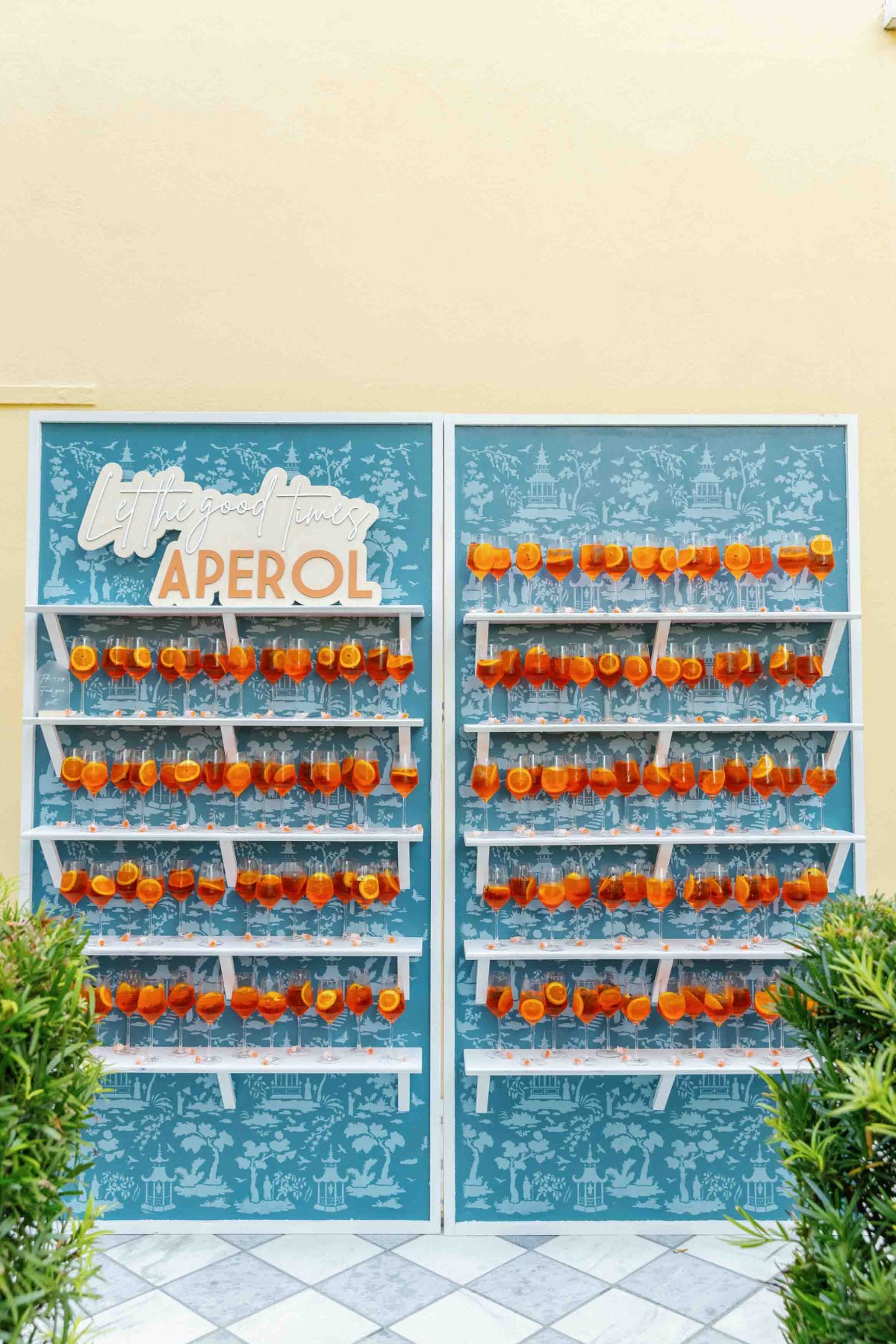 Modern and colorful Aperol Spritz escort wall seating chart 