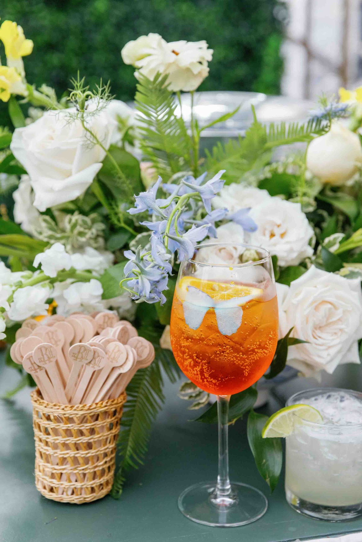 Aperol Spritz custom wedding cocktail with edible topper