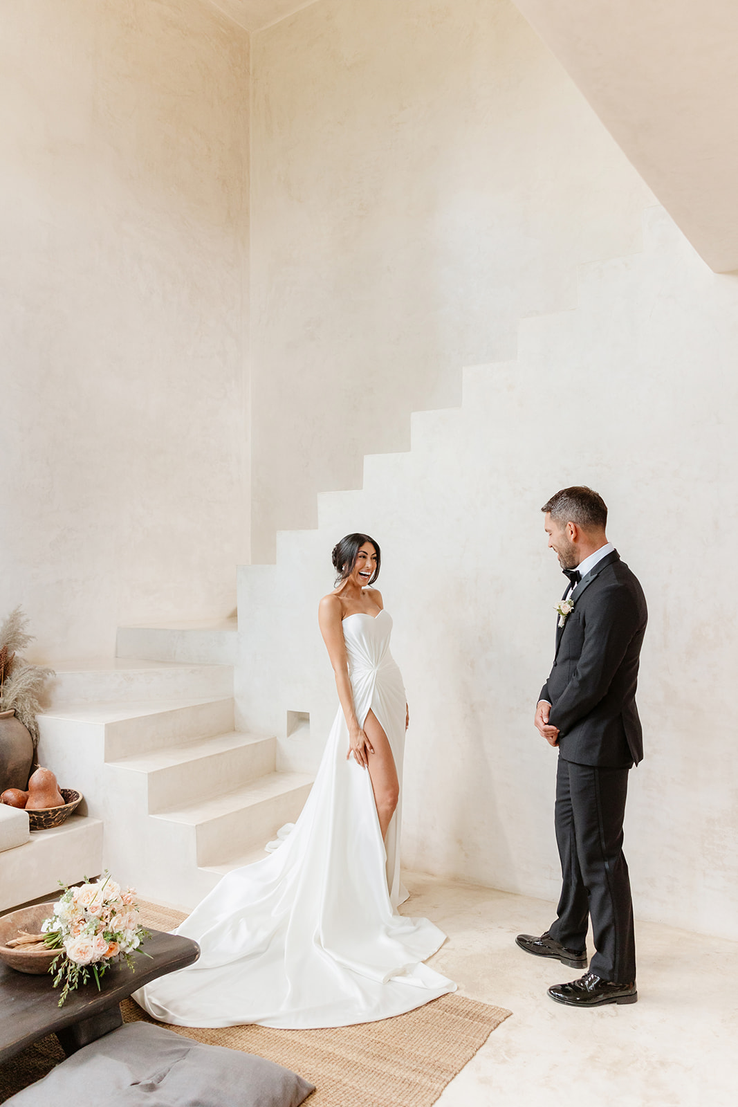 Modern bride first look showing off couture Galia Lahav dress