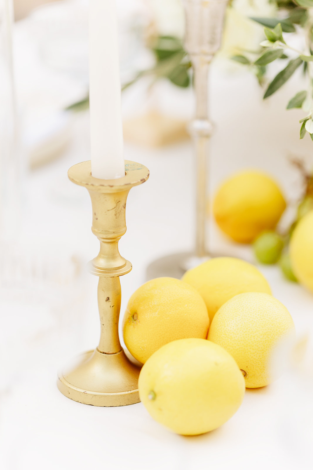 Bright lemon centerpieces for citrus inspired wedding reception