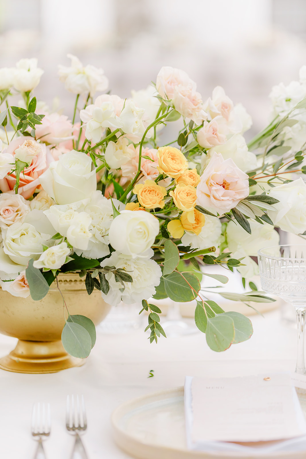 Bright and colorful pastel reception flower centerpieces