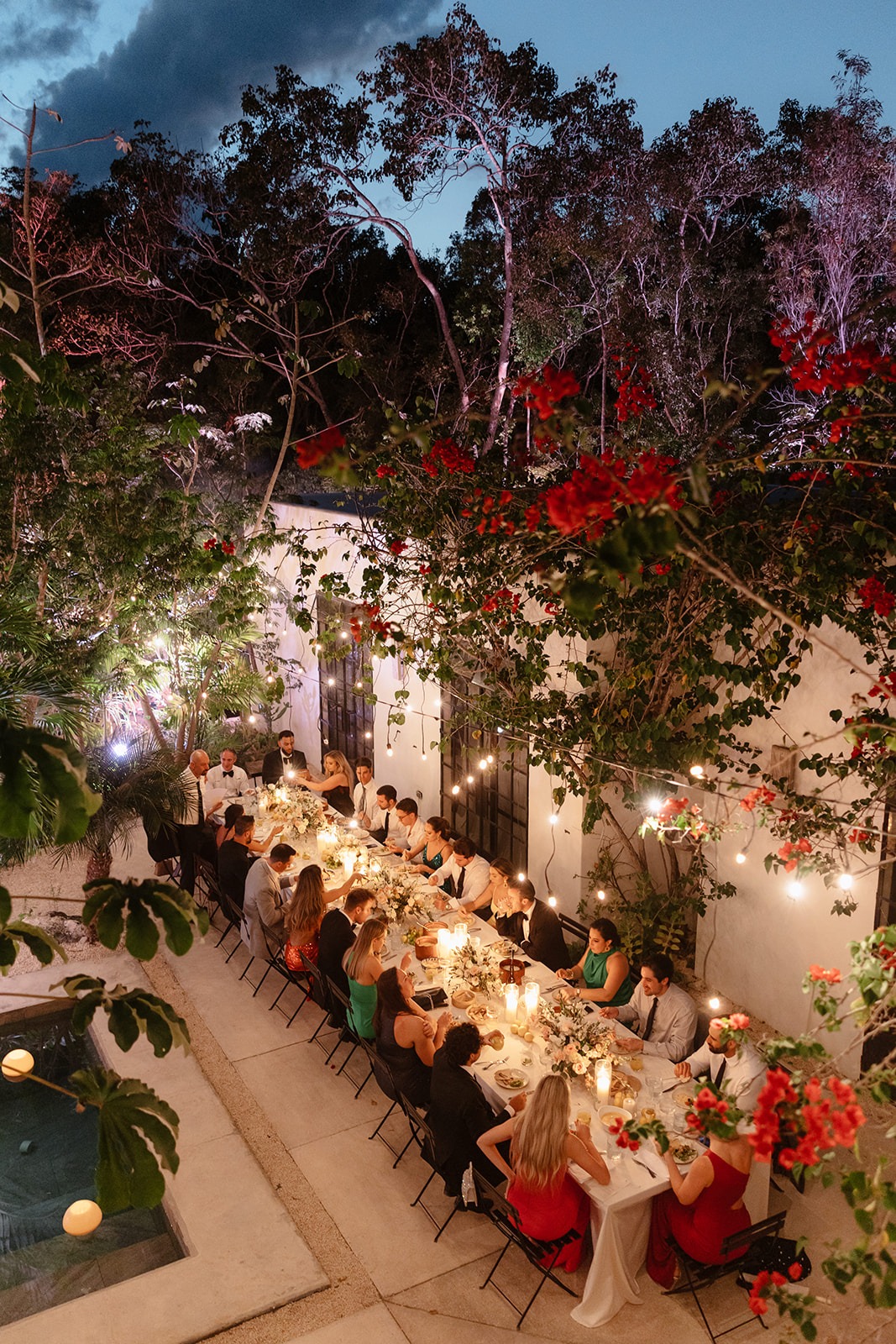 Romantic dinner party reception at Tulum jungle resort