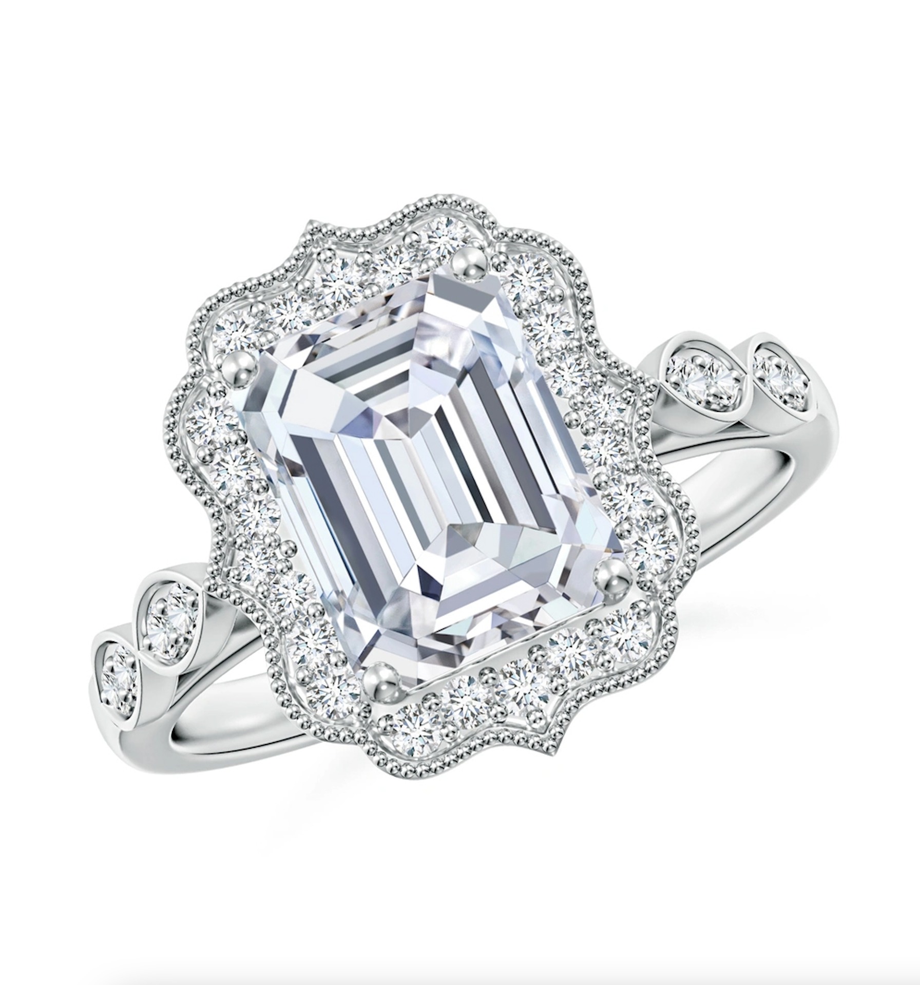 Lab-Grown Vintage Inspired Emerald-Cut Diamond Ornate Halo Engagement Ring