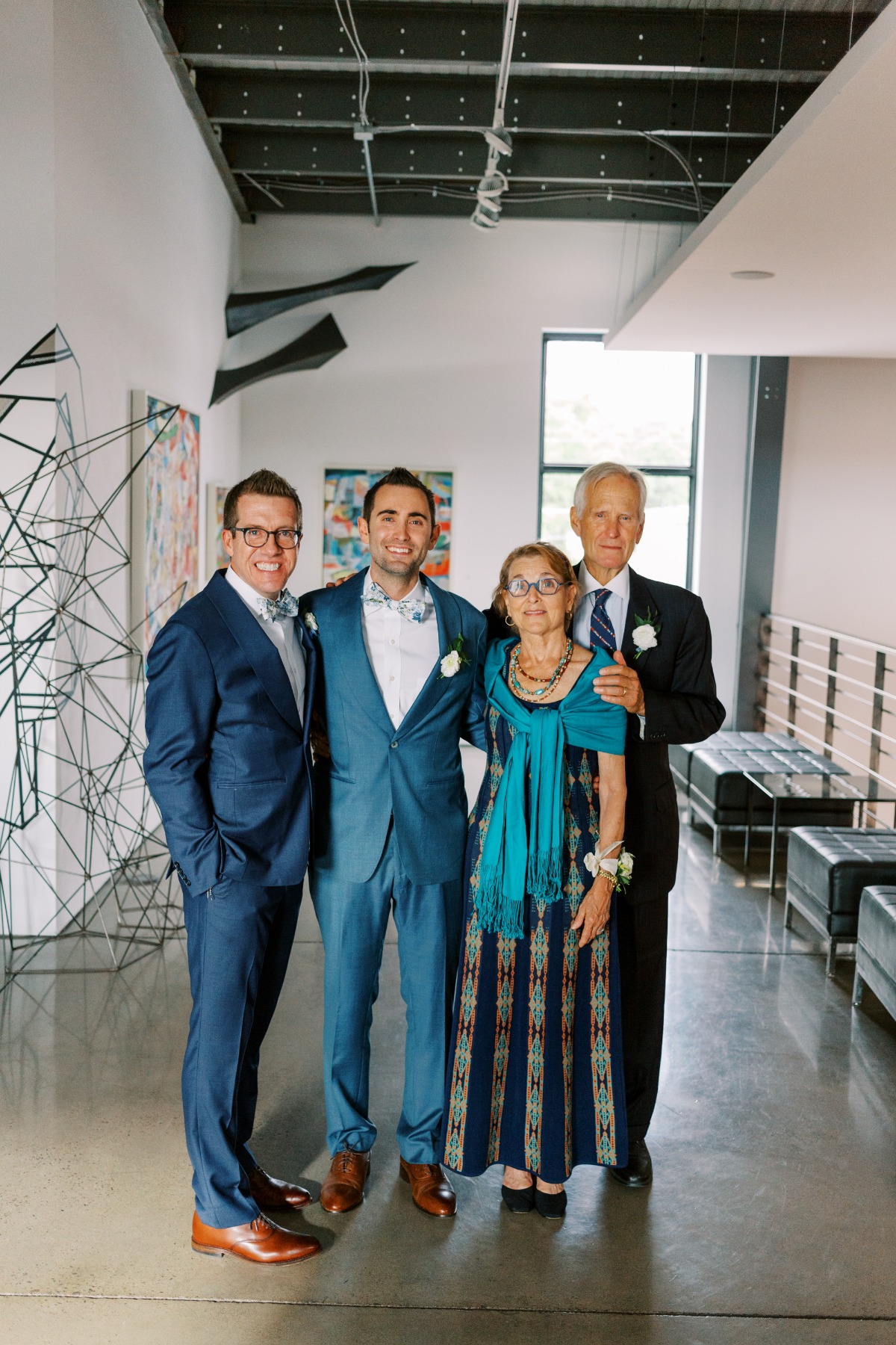 Colorful wedding attire at modern at Space Gallery wedding