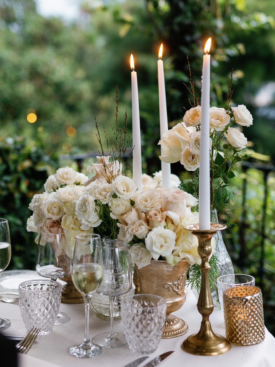 blush pink and off-white centerpieces