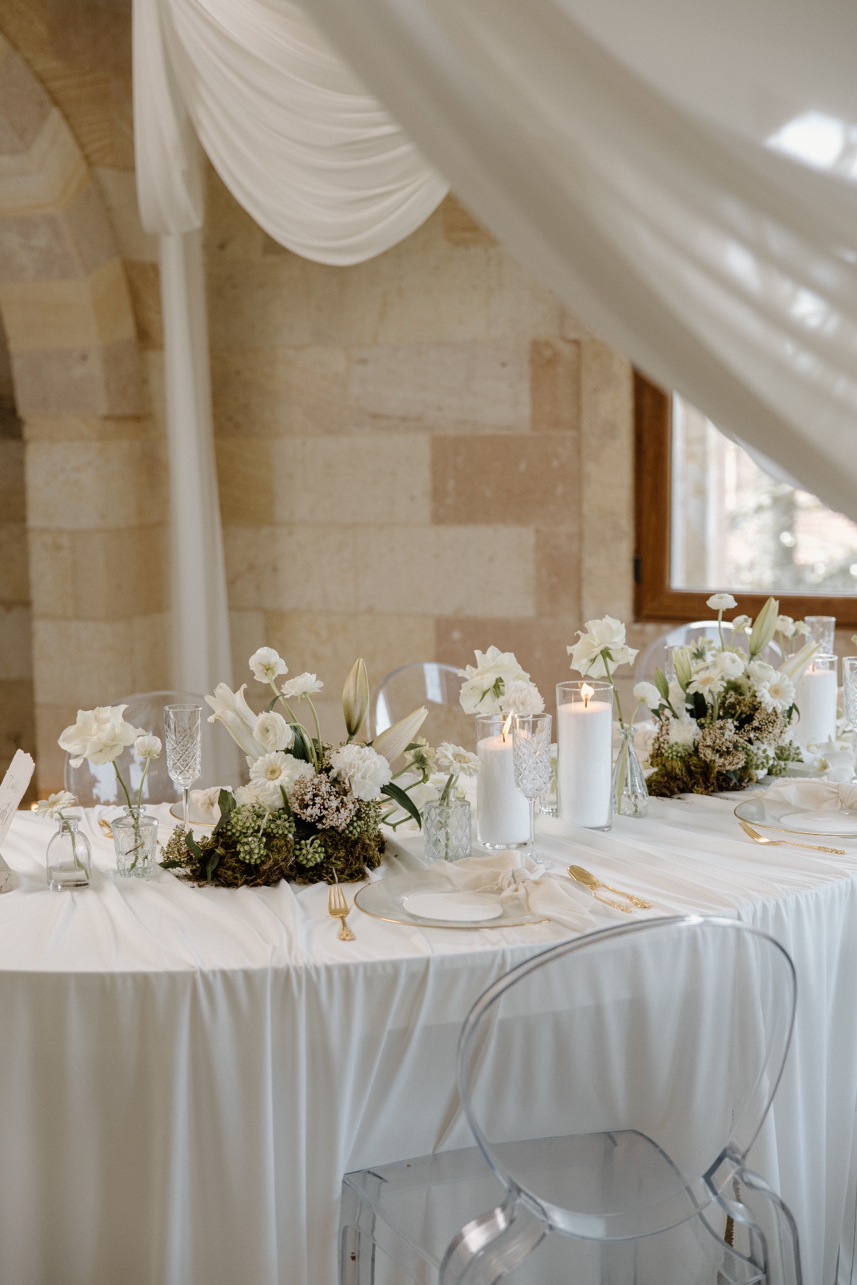 all white reception table