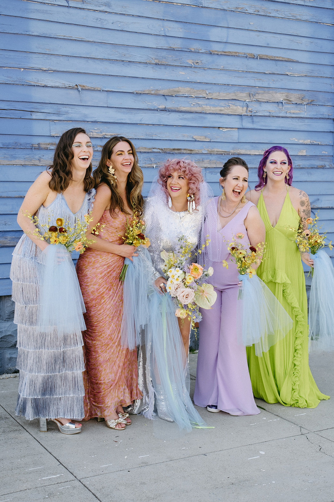 pastel mix and match bridesmaid dresses