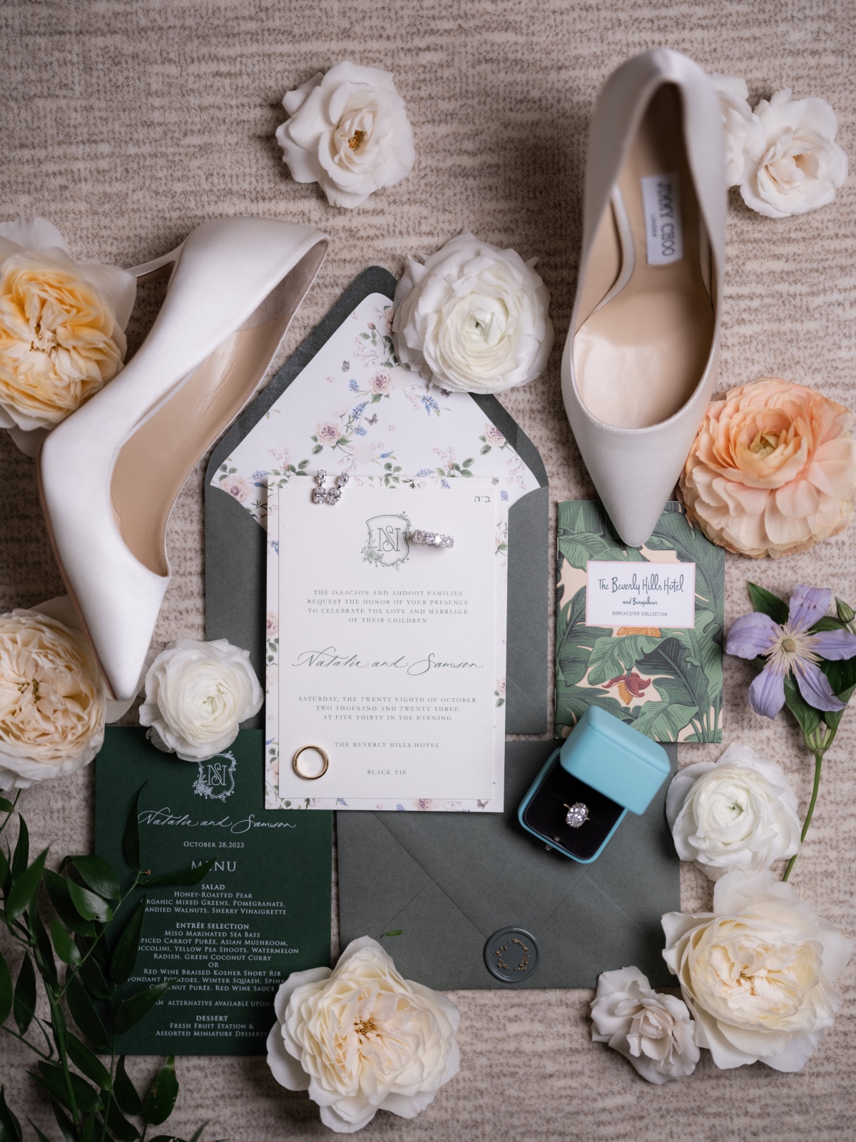 forest green and gray invitation suite