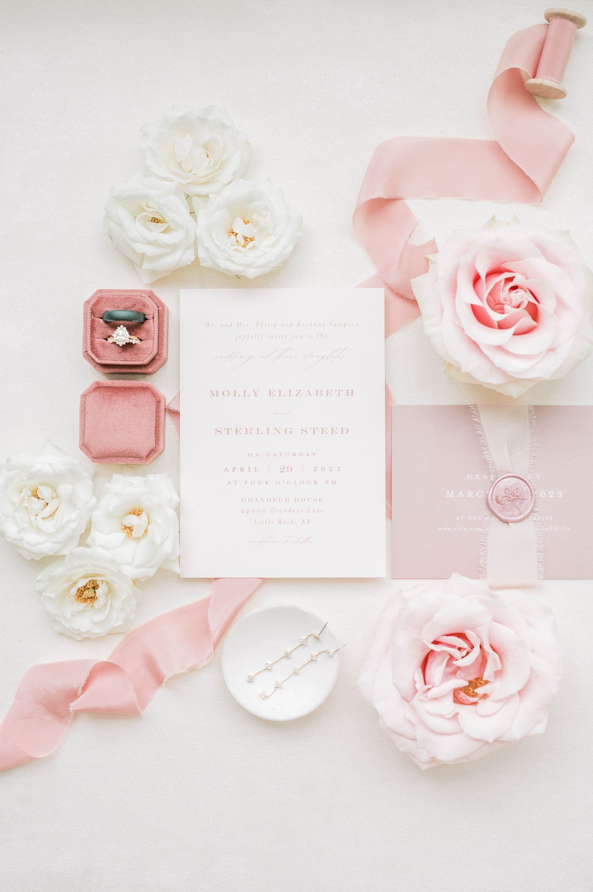 pink and white invitation suite