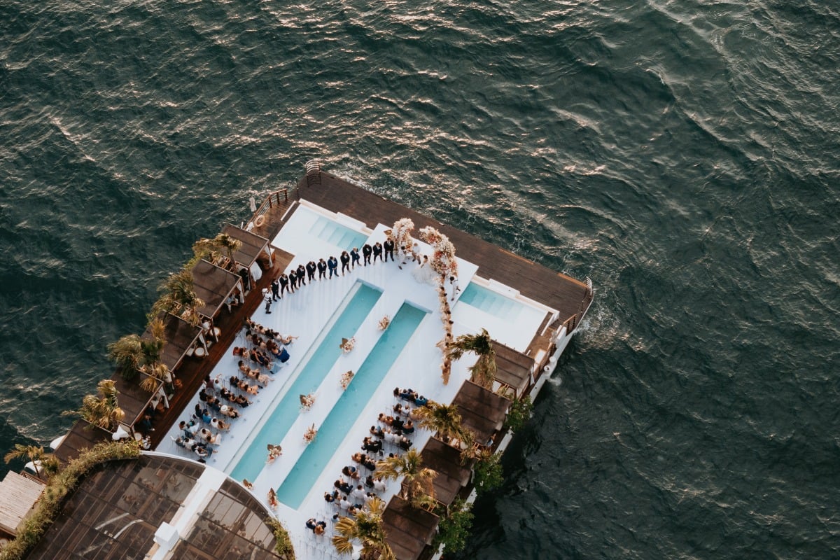 yacht wedding aerial view photography
