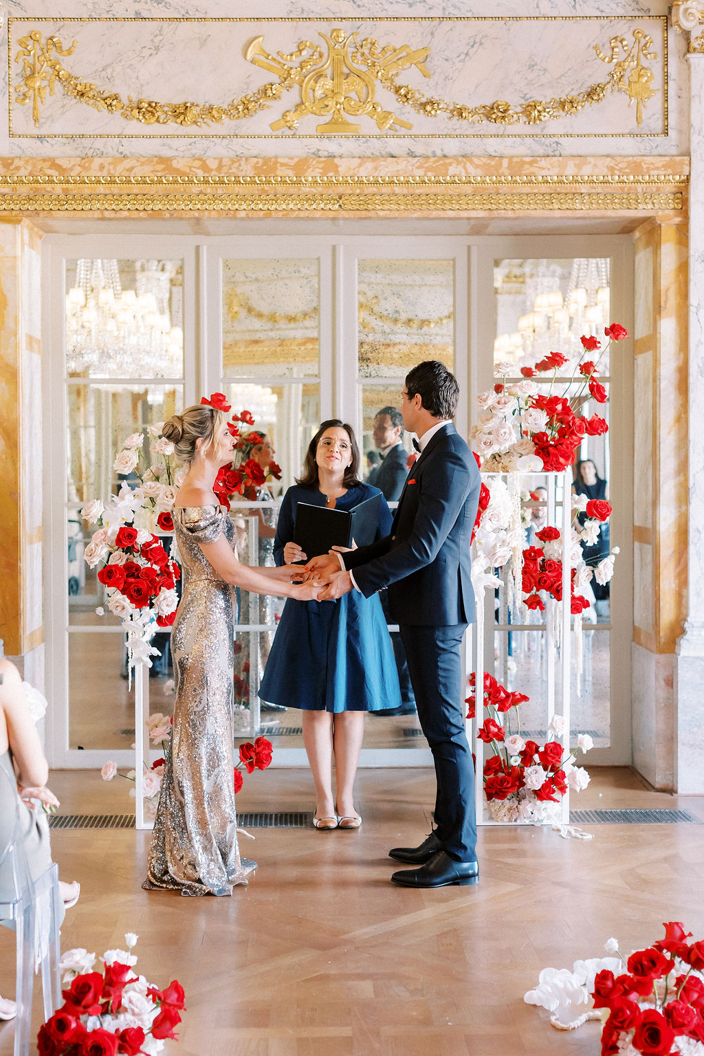 Romantic gold and white wedding ceremony in France 
