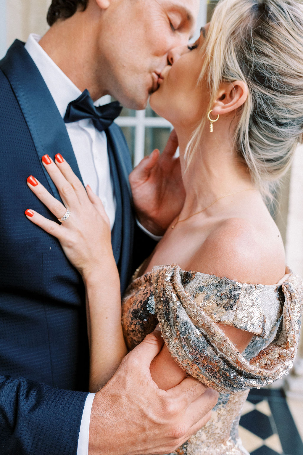 Romantic Australian bride and groom kissing after elopement