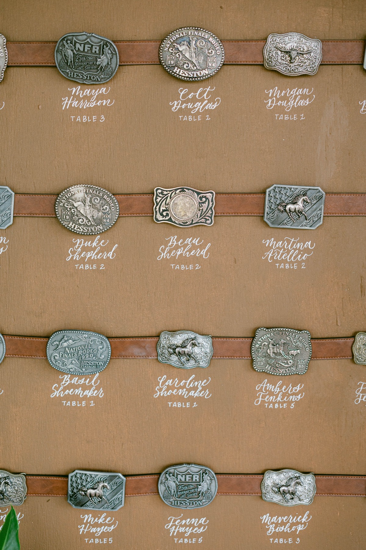 vintage belt buckle seating cards