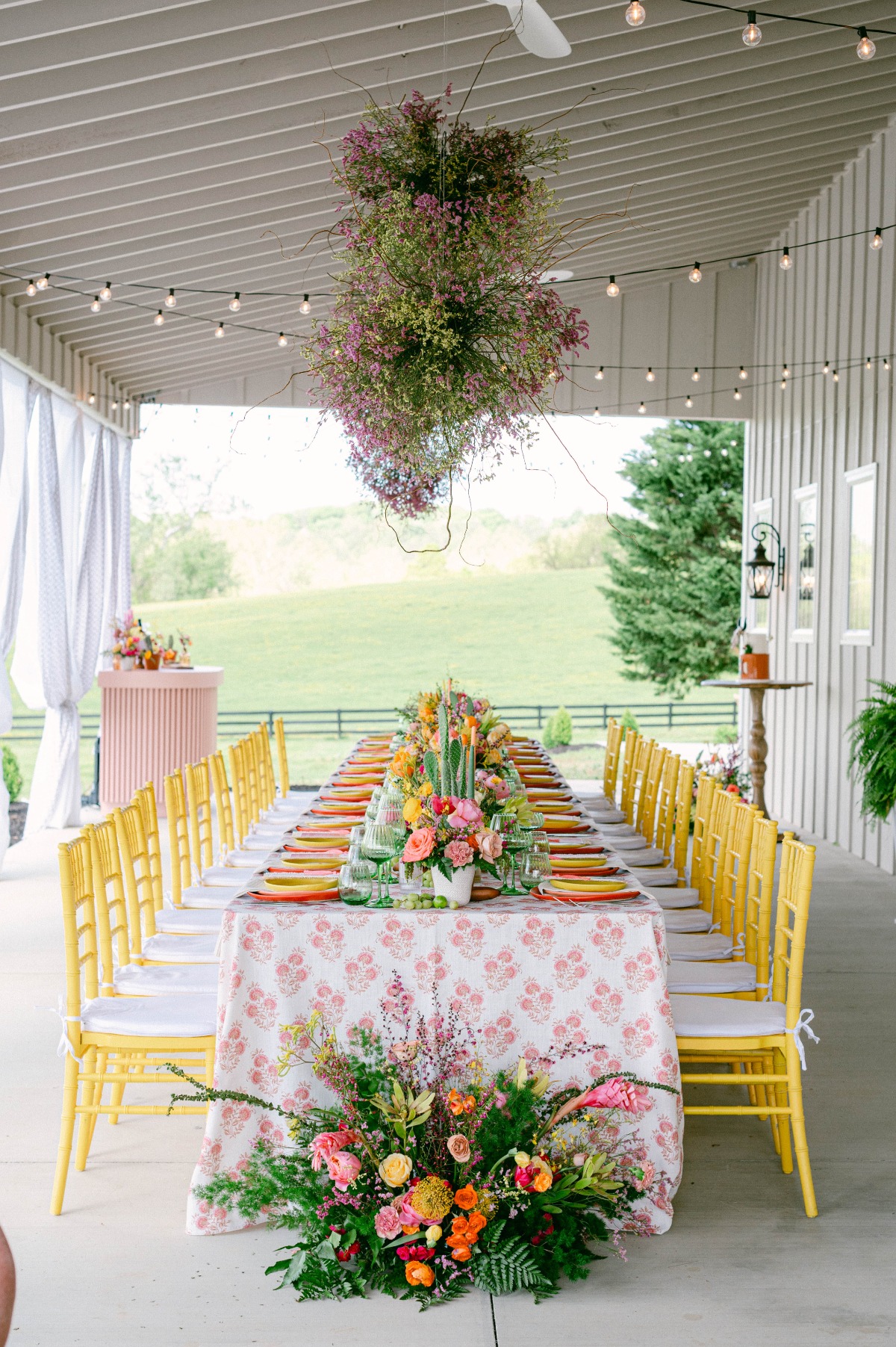 pink and yellow wedding reception