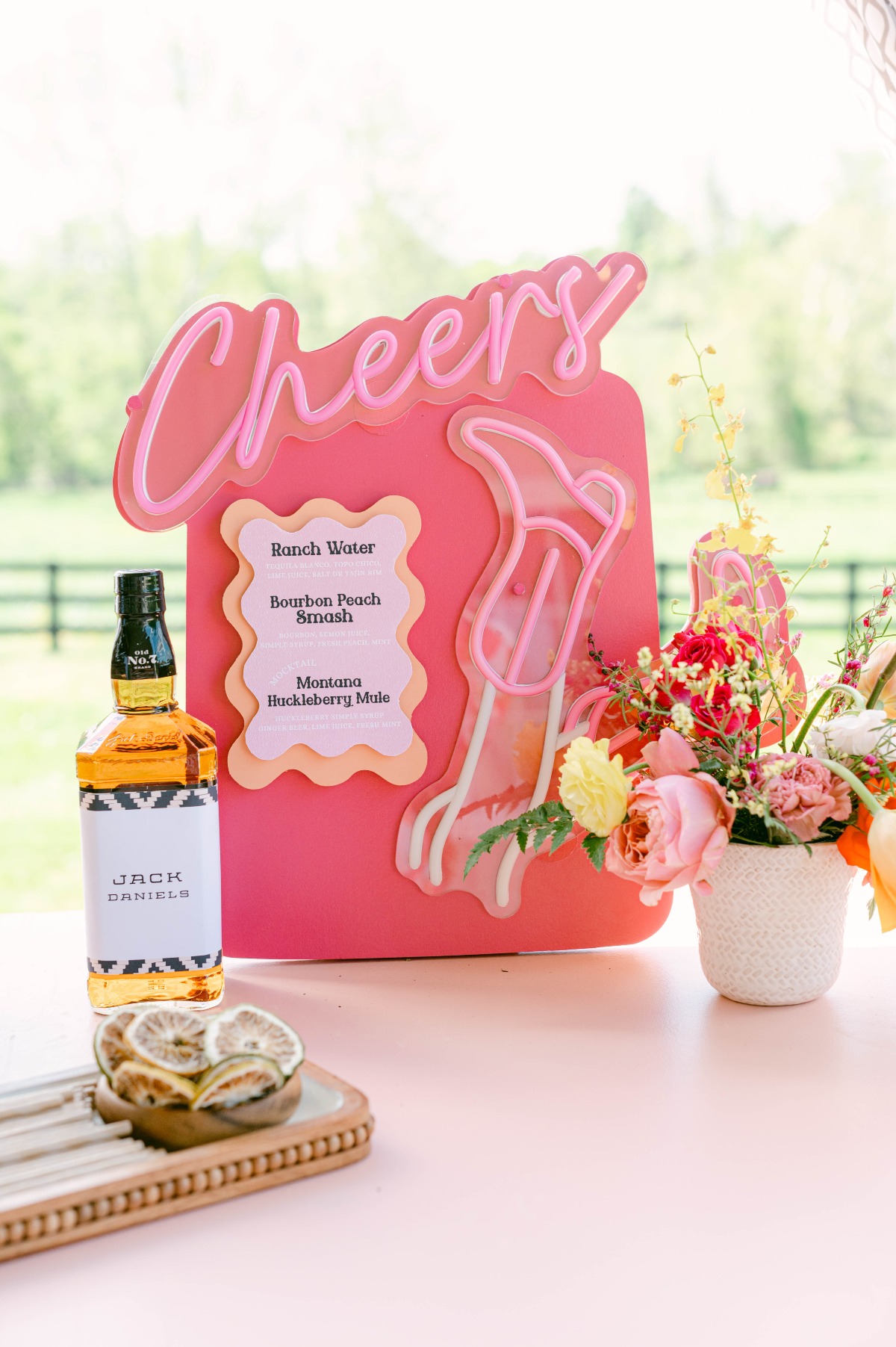 custom neon wedding bar menu