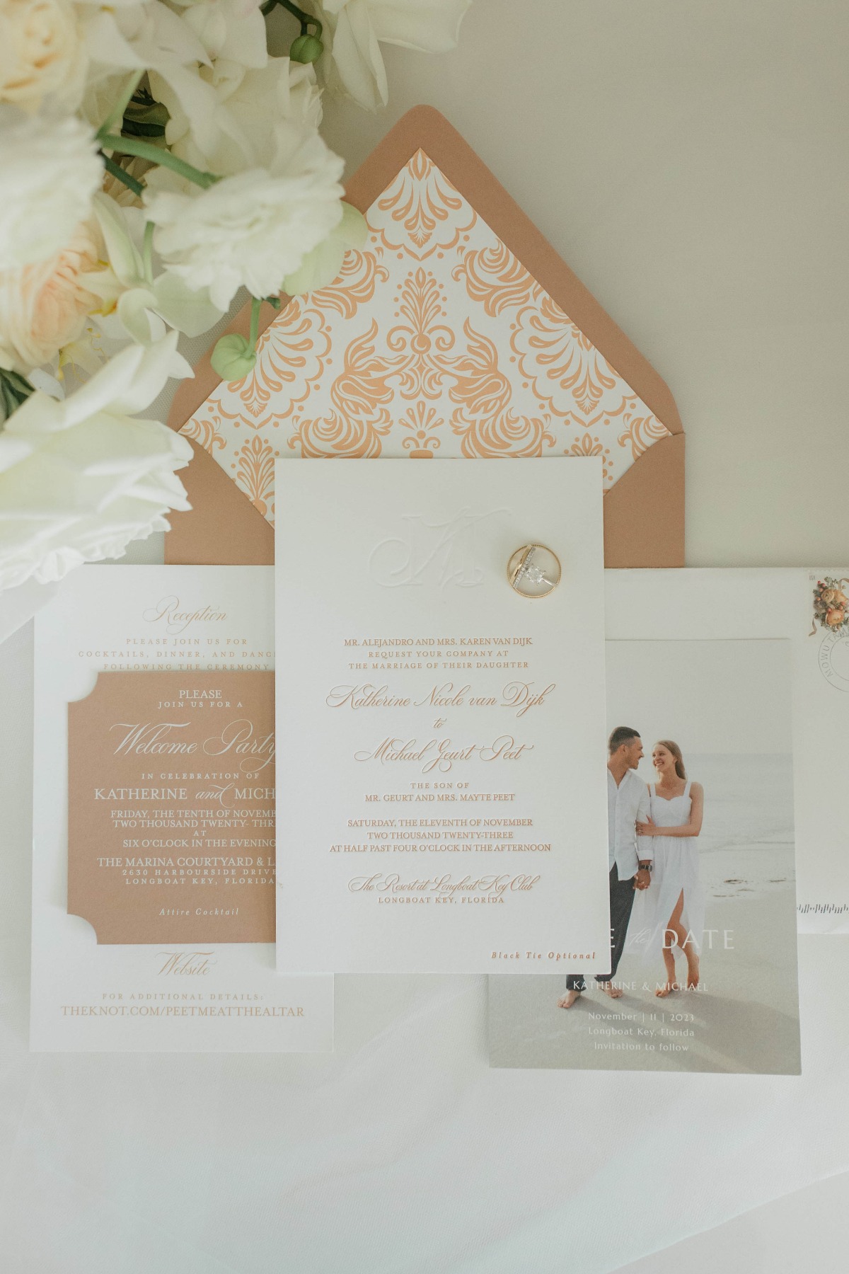 terracotta and white invitations