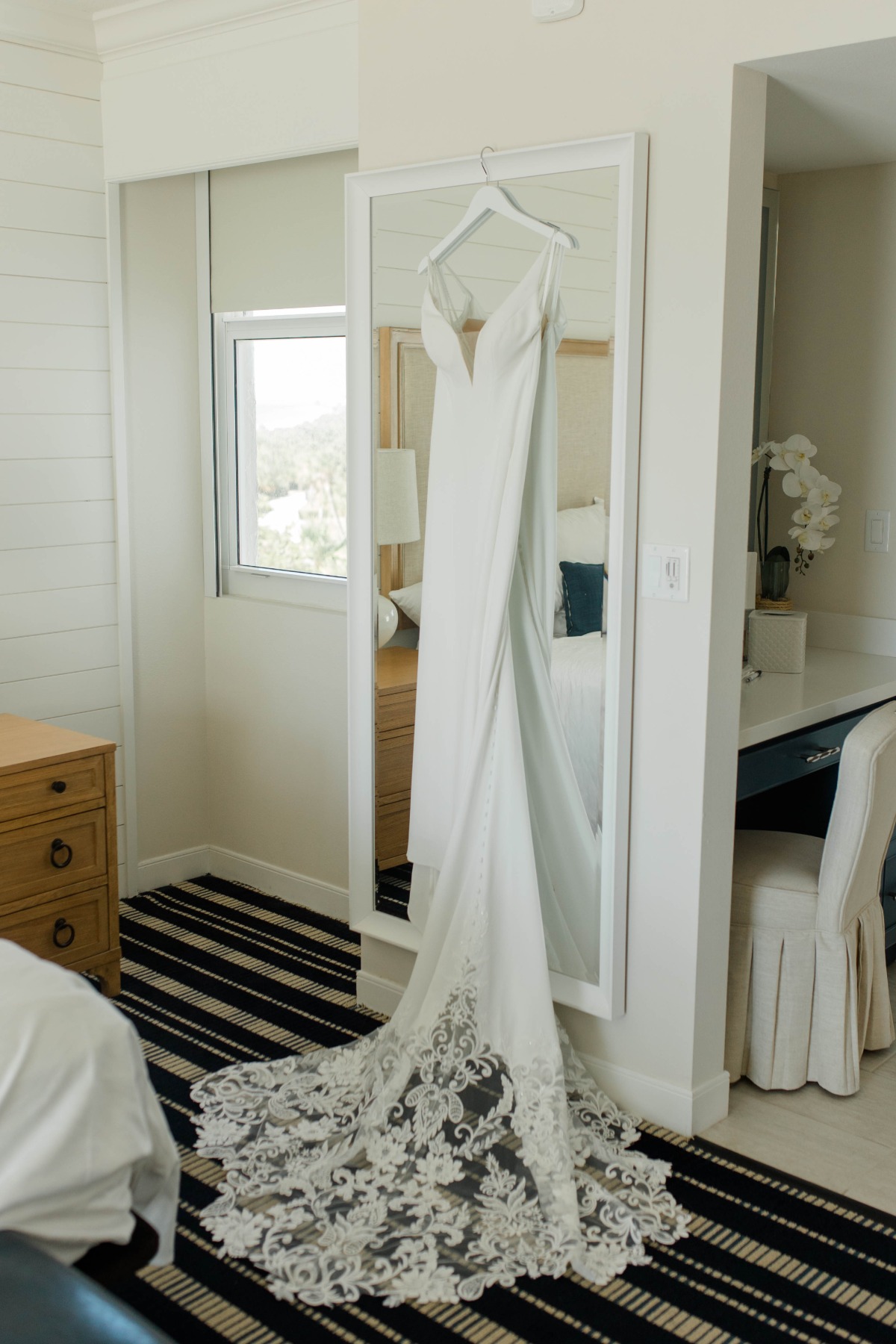 lace-trimmed wedding dress for beach wedding