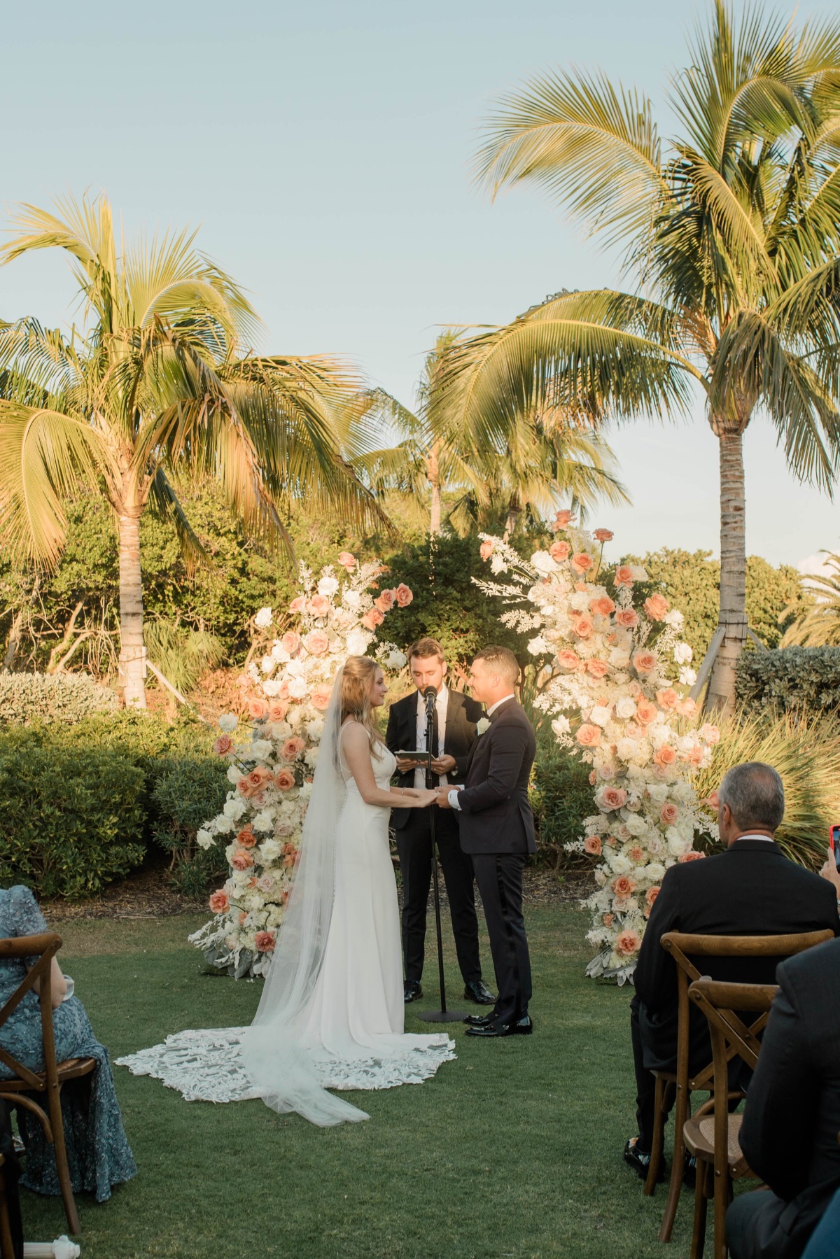 peach and white floral towers