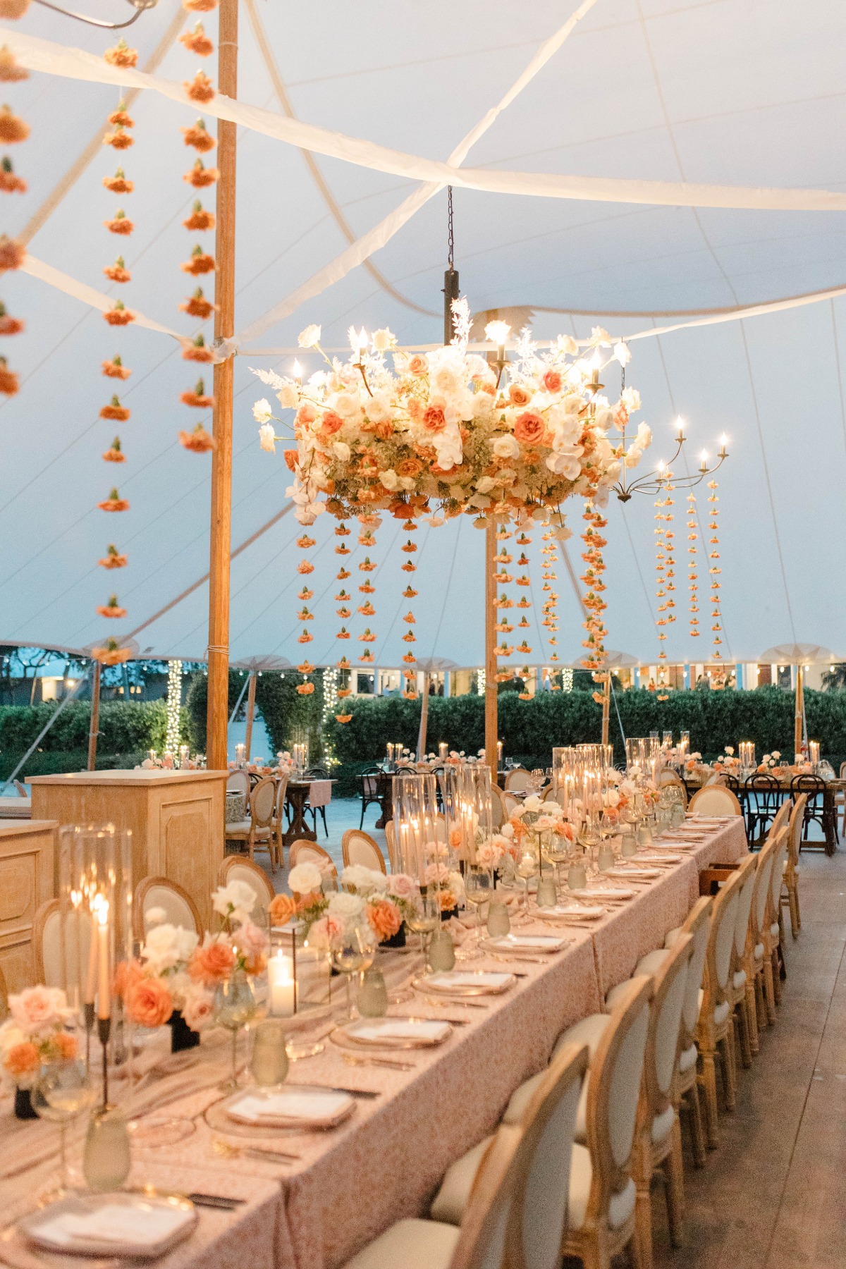 trailing peach flower hanging installations