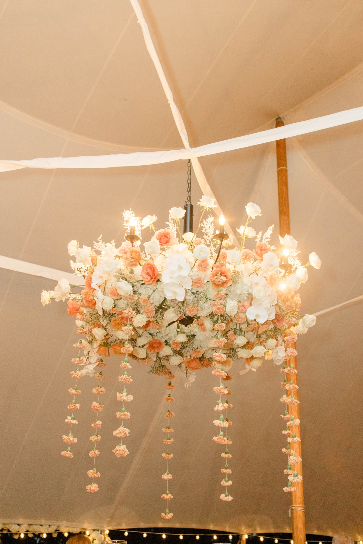 peach and white trailing flower arrangements