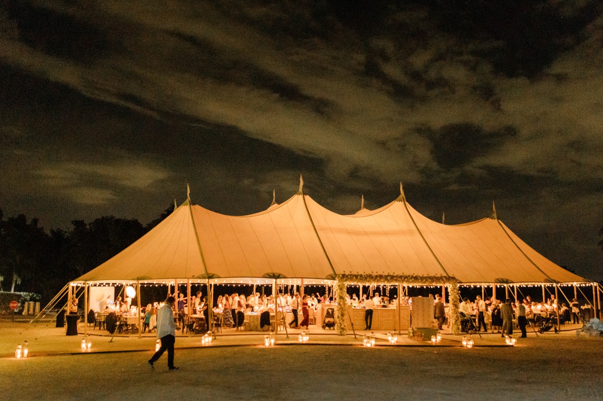 outdoor tent for nighttime wedding