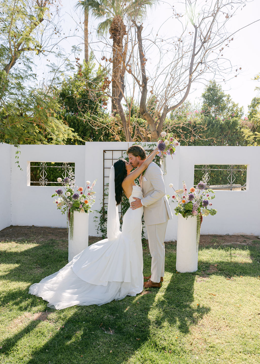 tall wedding ceremony altar floral arrangements