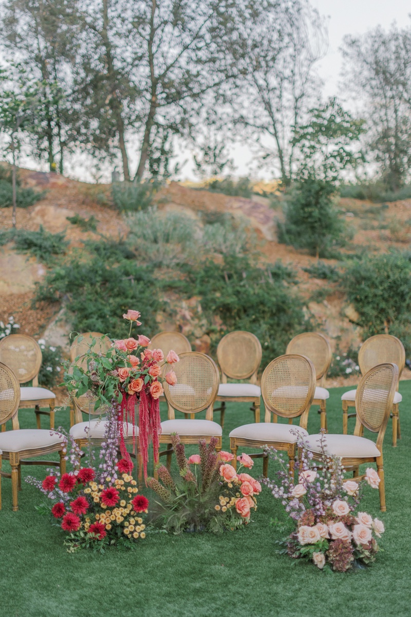 whimsical floral installation for wedding ceremony