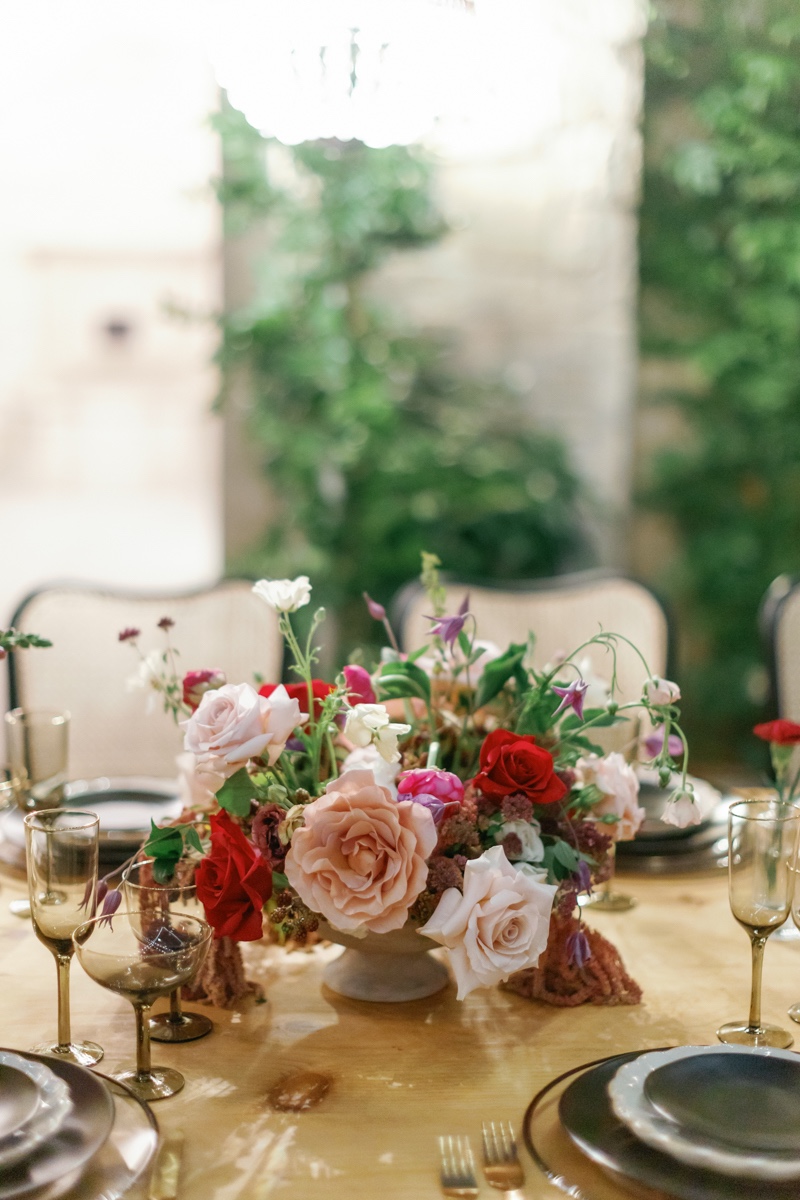 pink and red rose floral arrangements