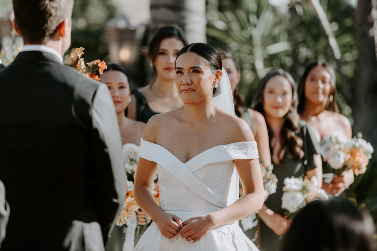 off the shoulder wedding gown