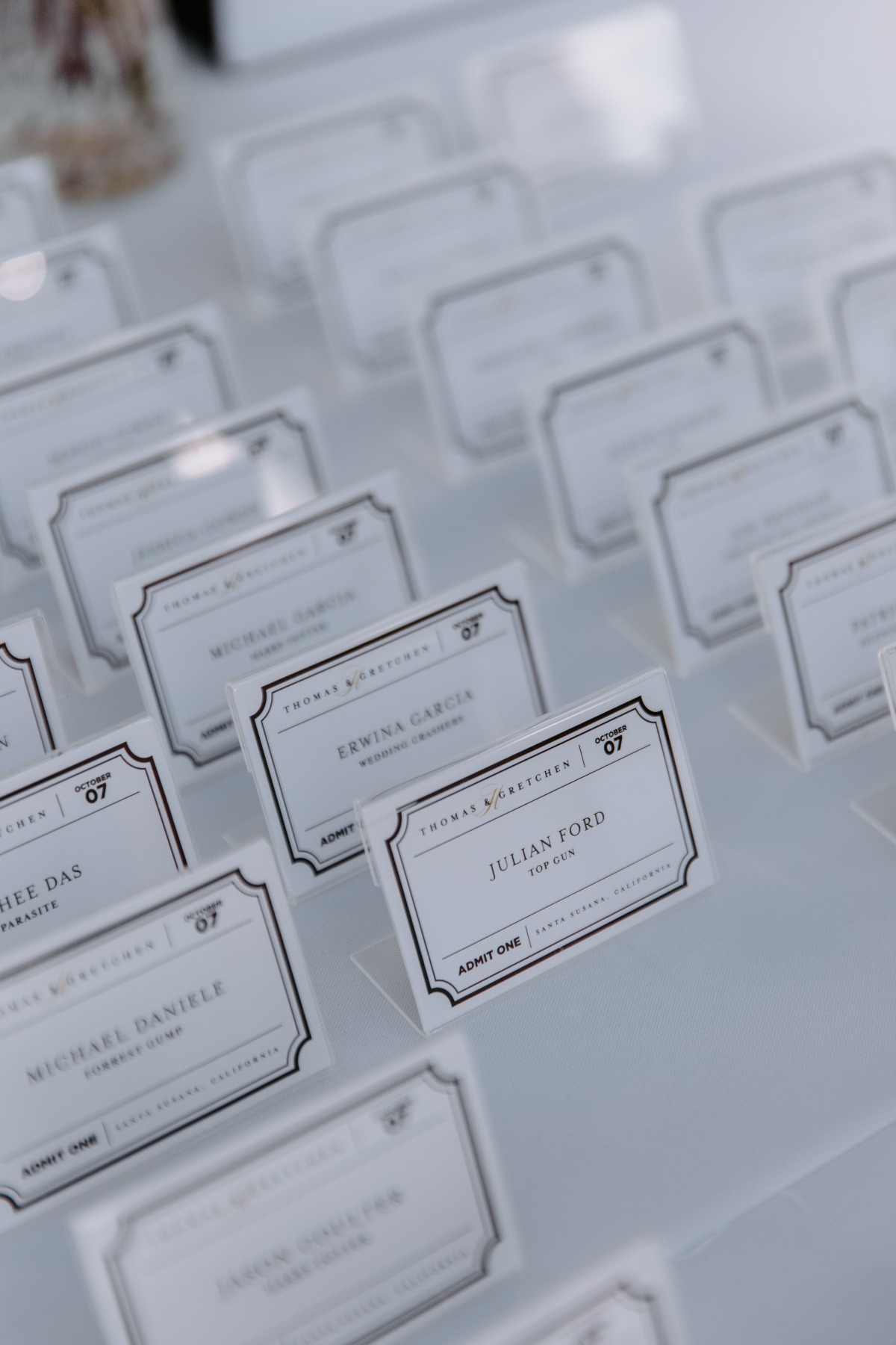 movie ticket escort cards for wedding