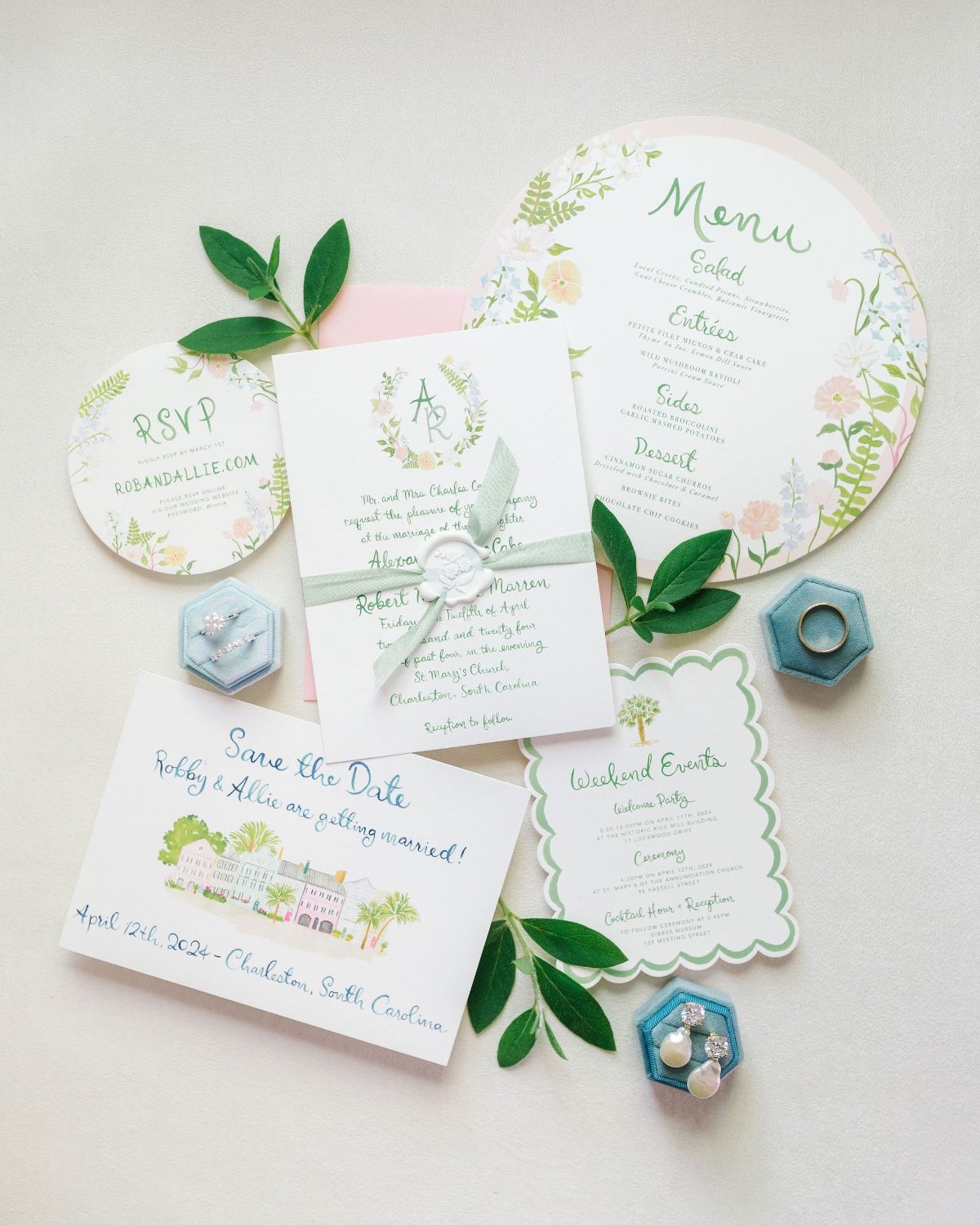 preppy wedding invitation suite