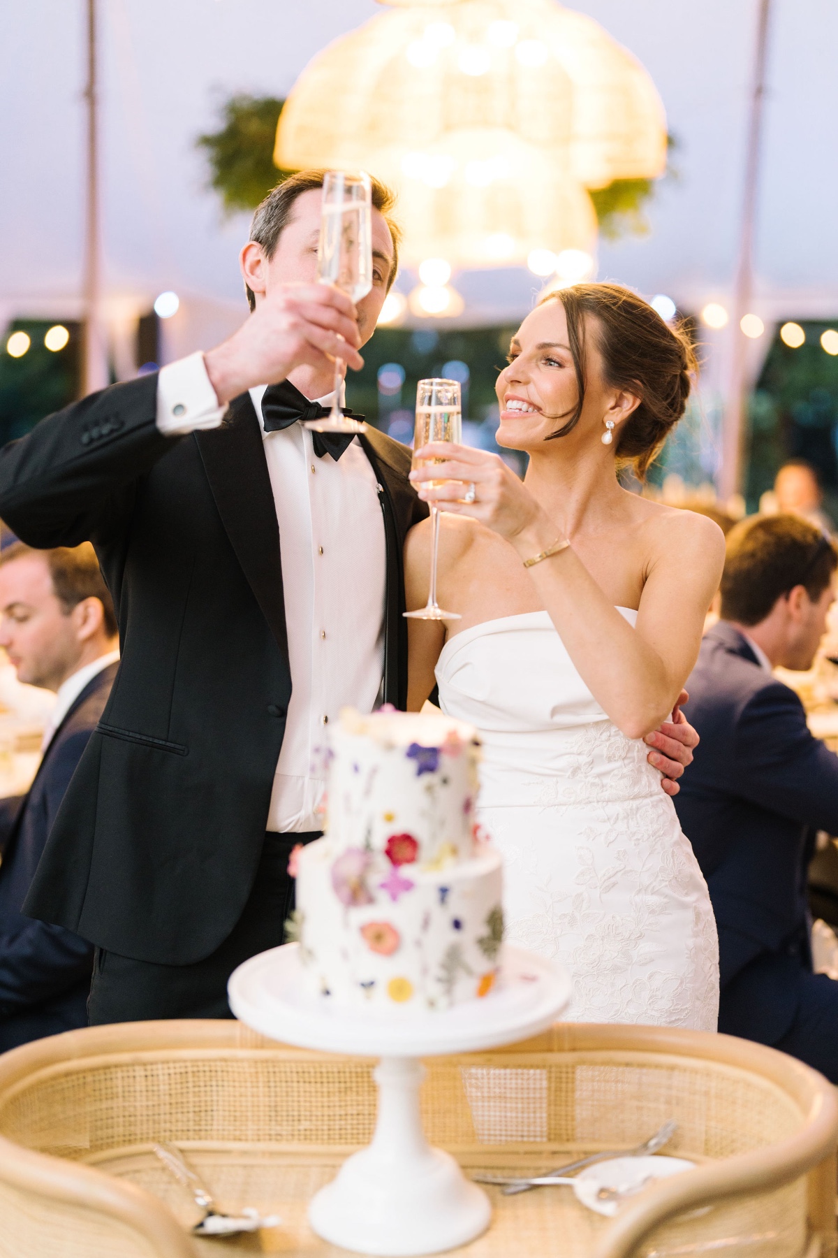 bride and groom toasting