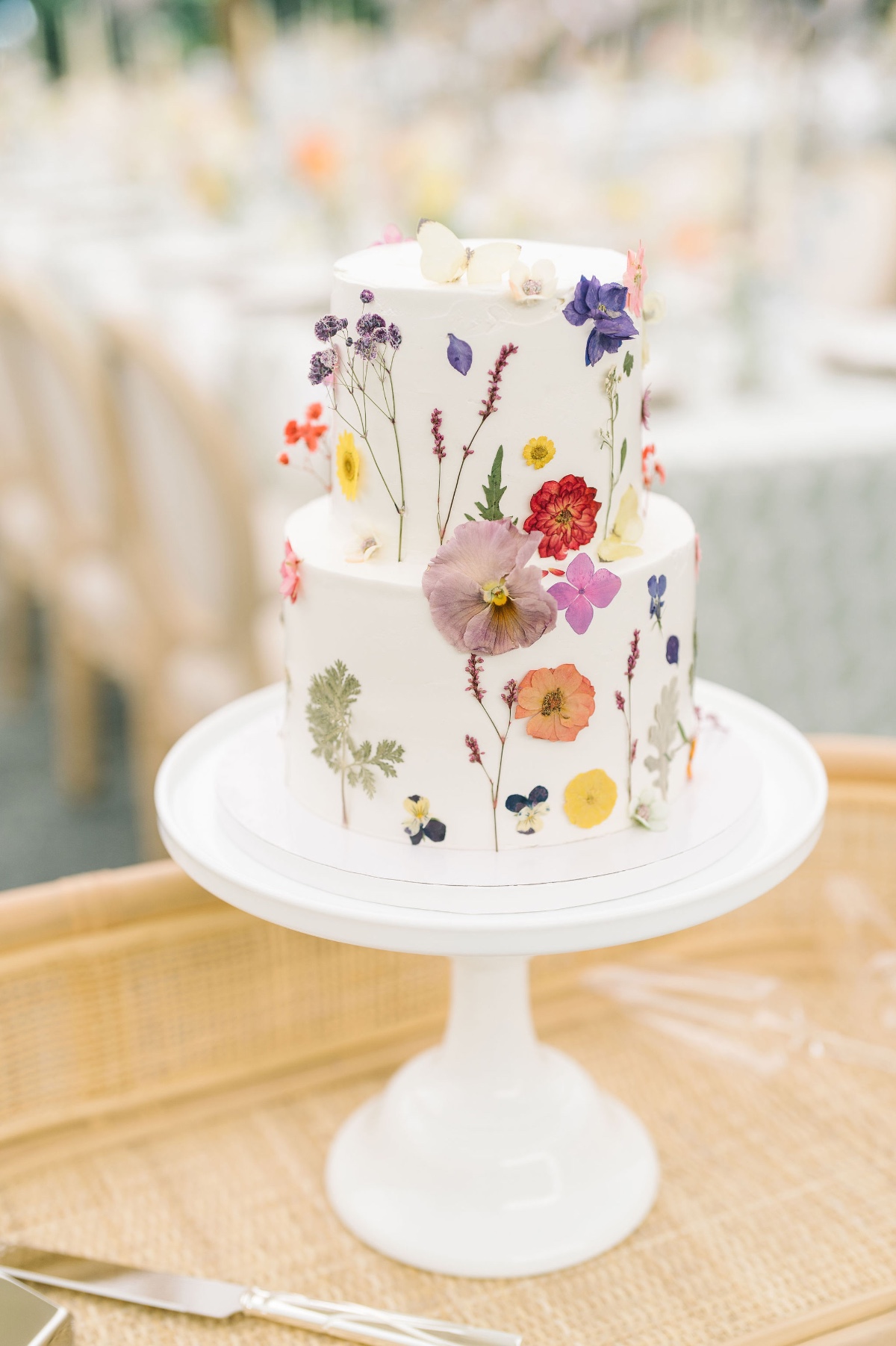 pressed flower wedding cake