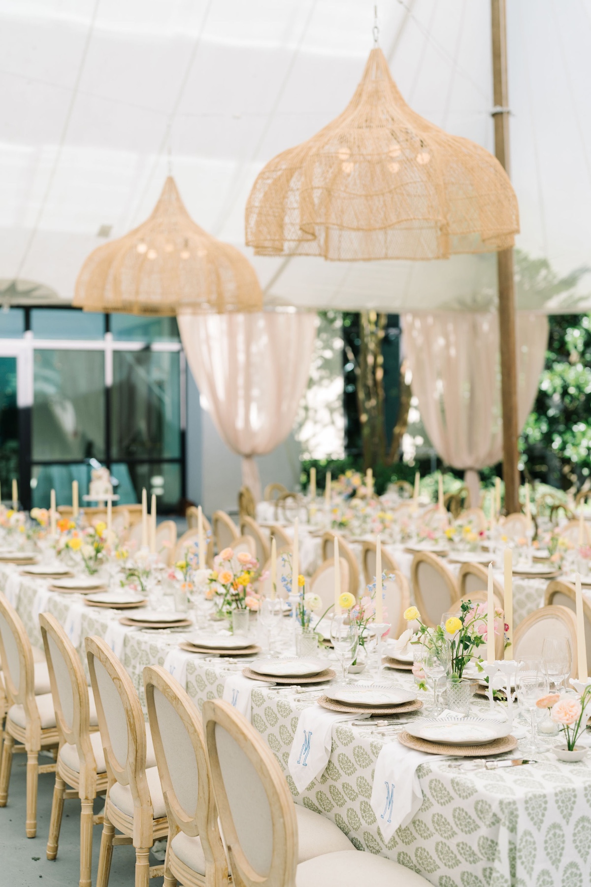 ratan chandeliers for tented reception