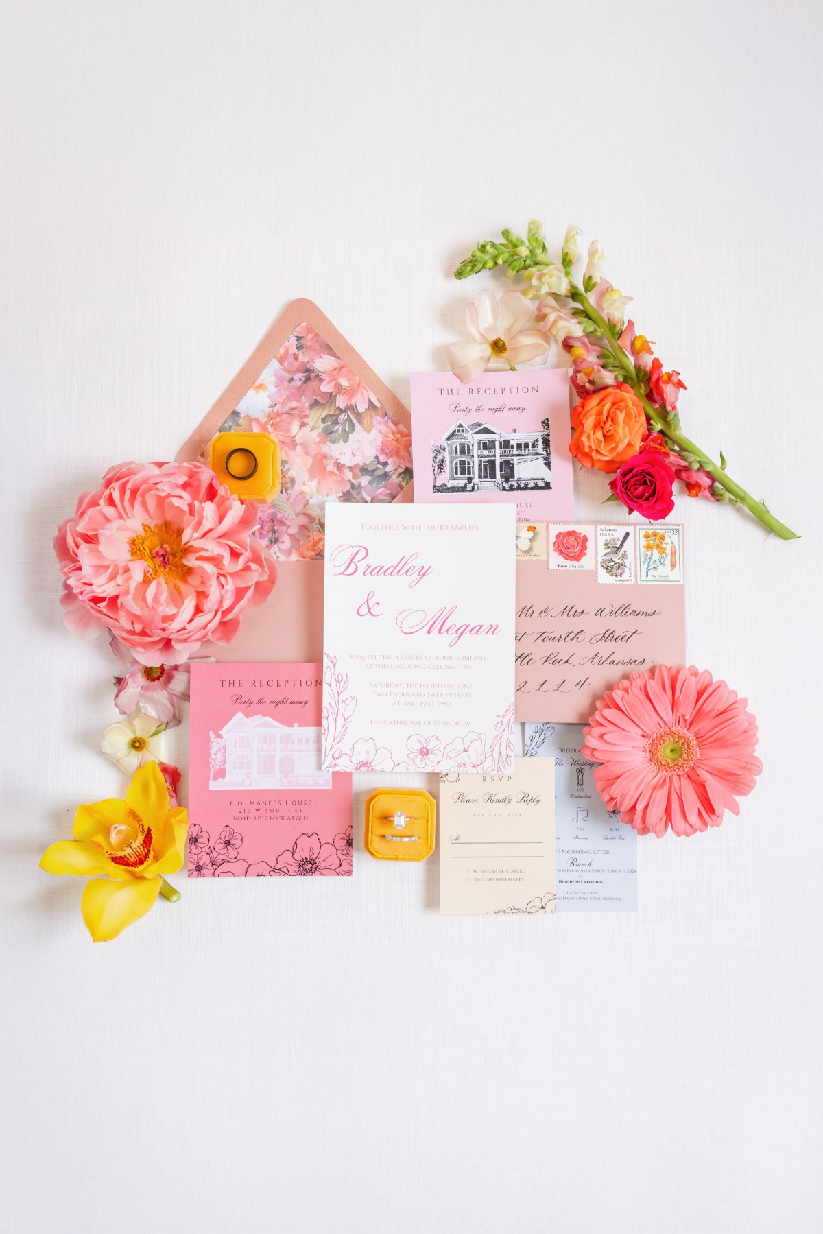 pink wedding invitation suite