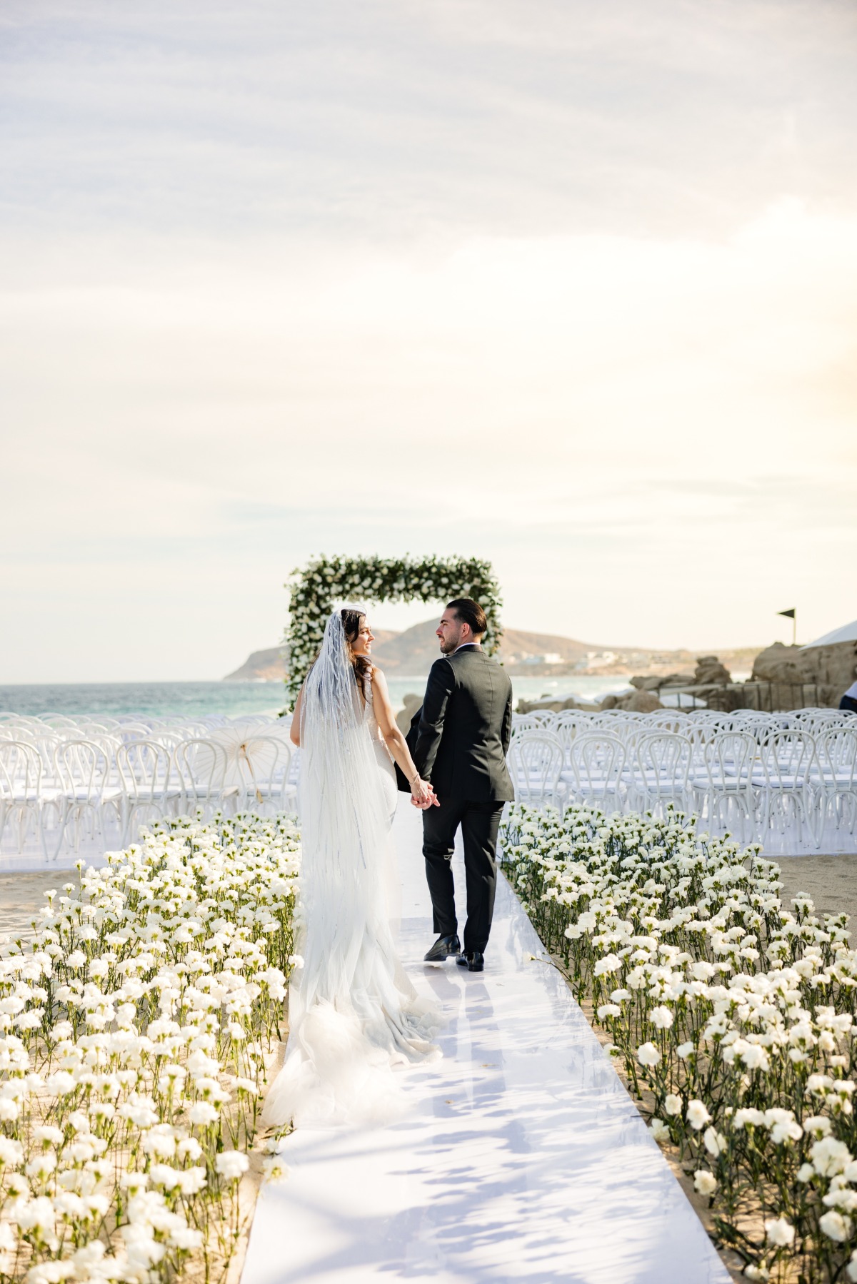 White Roses on Beach Wedding Ceremony