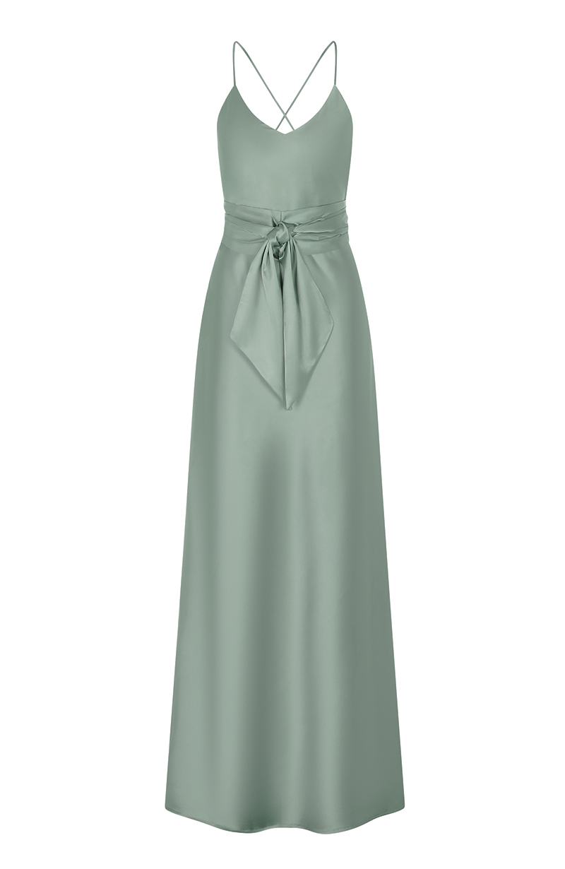 Brooklyn Dress in Sage Green Satin copy