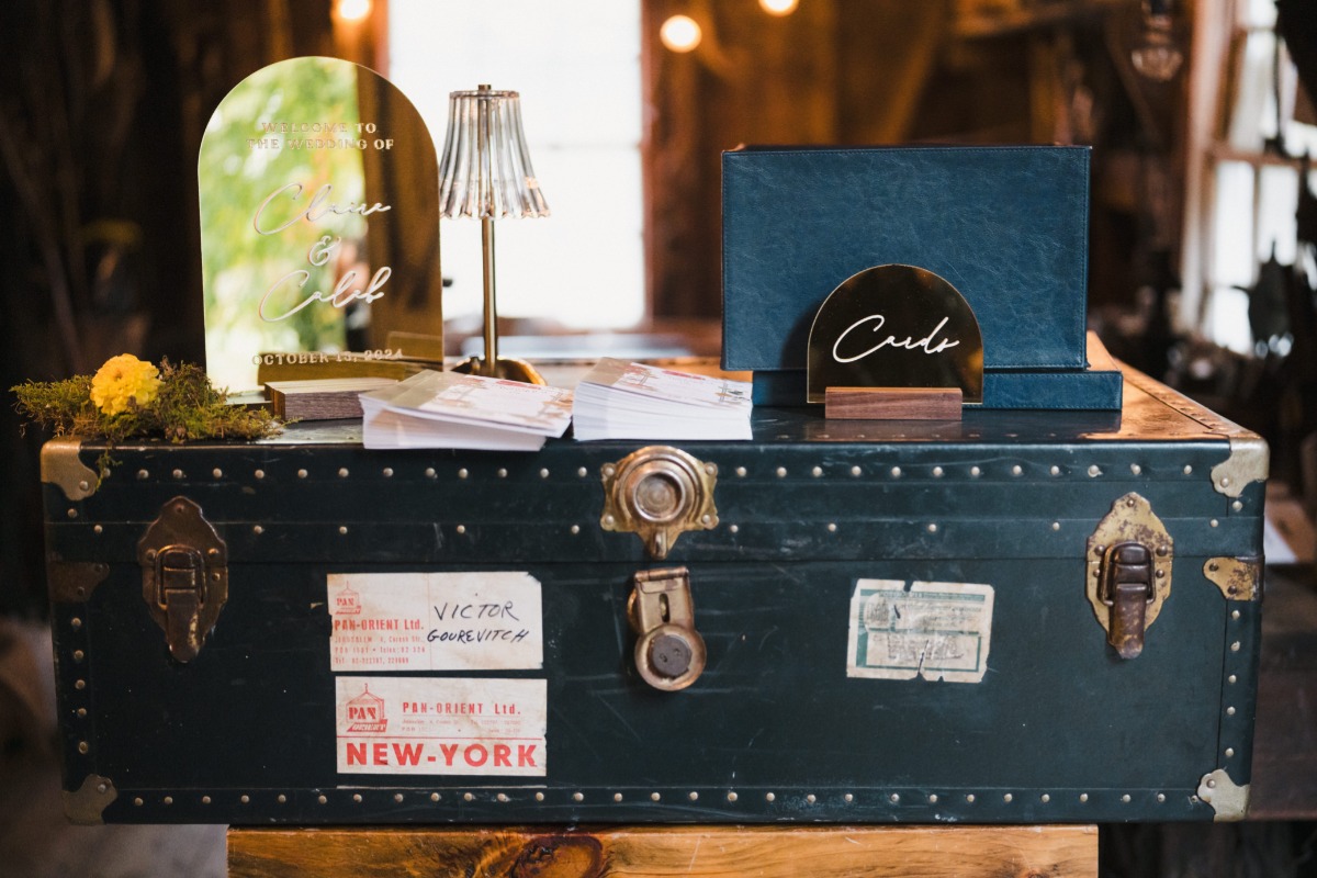 vintage trunk for wedding cards and guest book