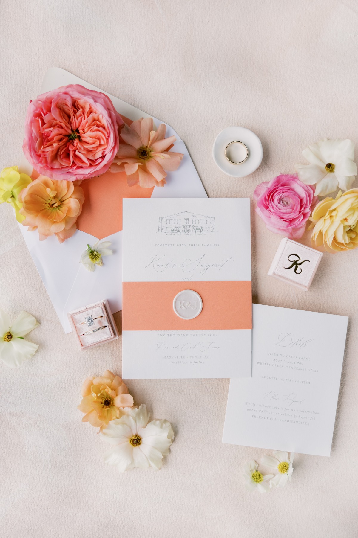 peach and white wedding invitations