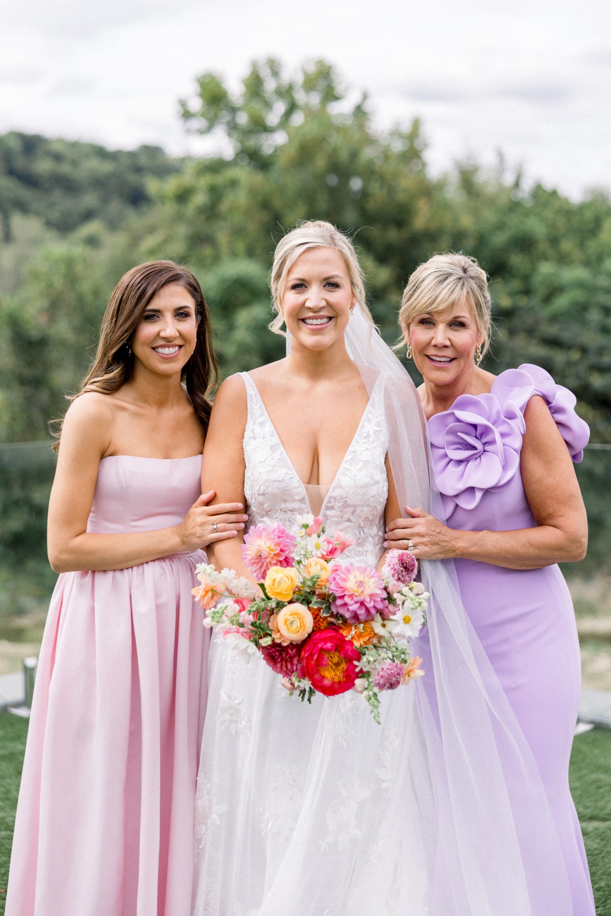 pink and purple wedding party looks