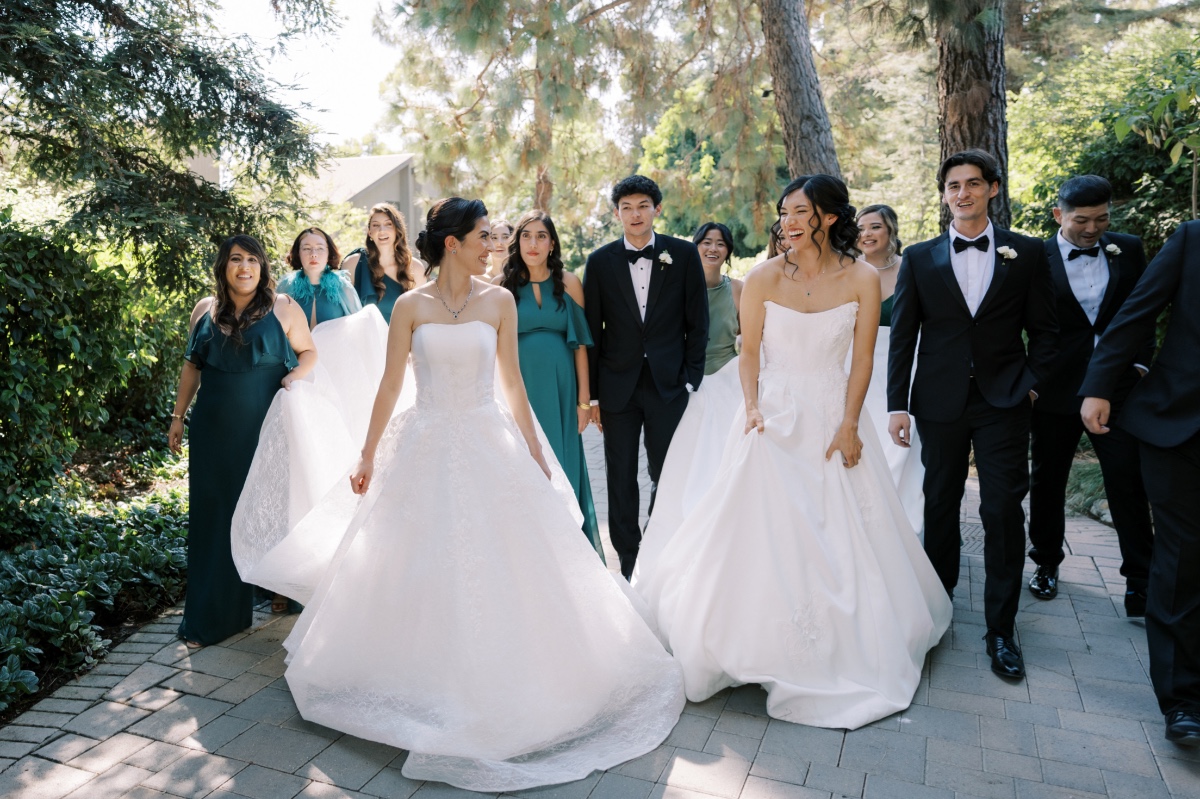 teal and black-tie wedding party