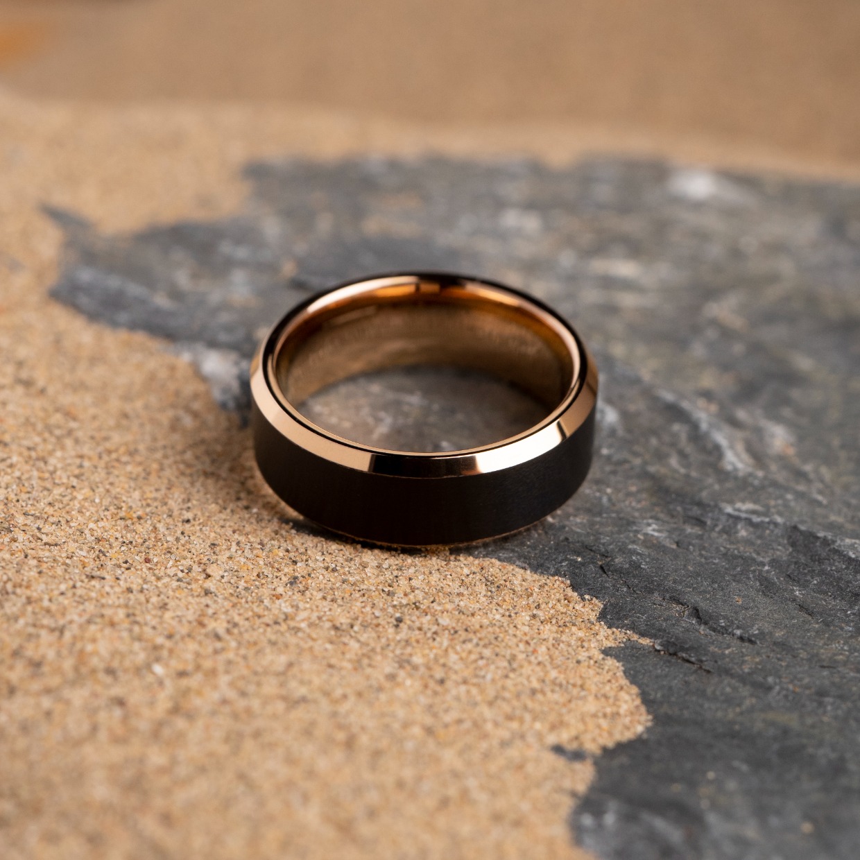 tungsten and rose gold band by Gentlebands