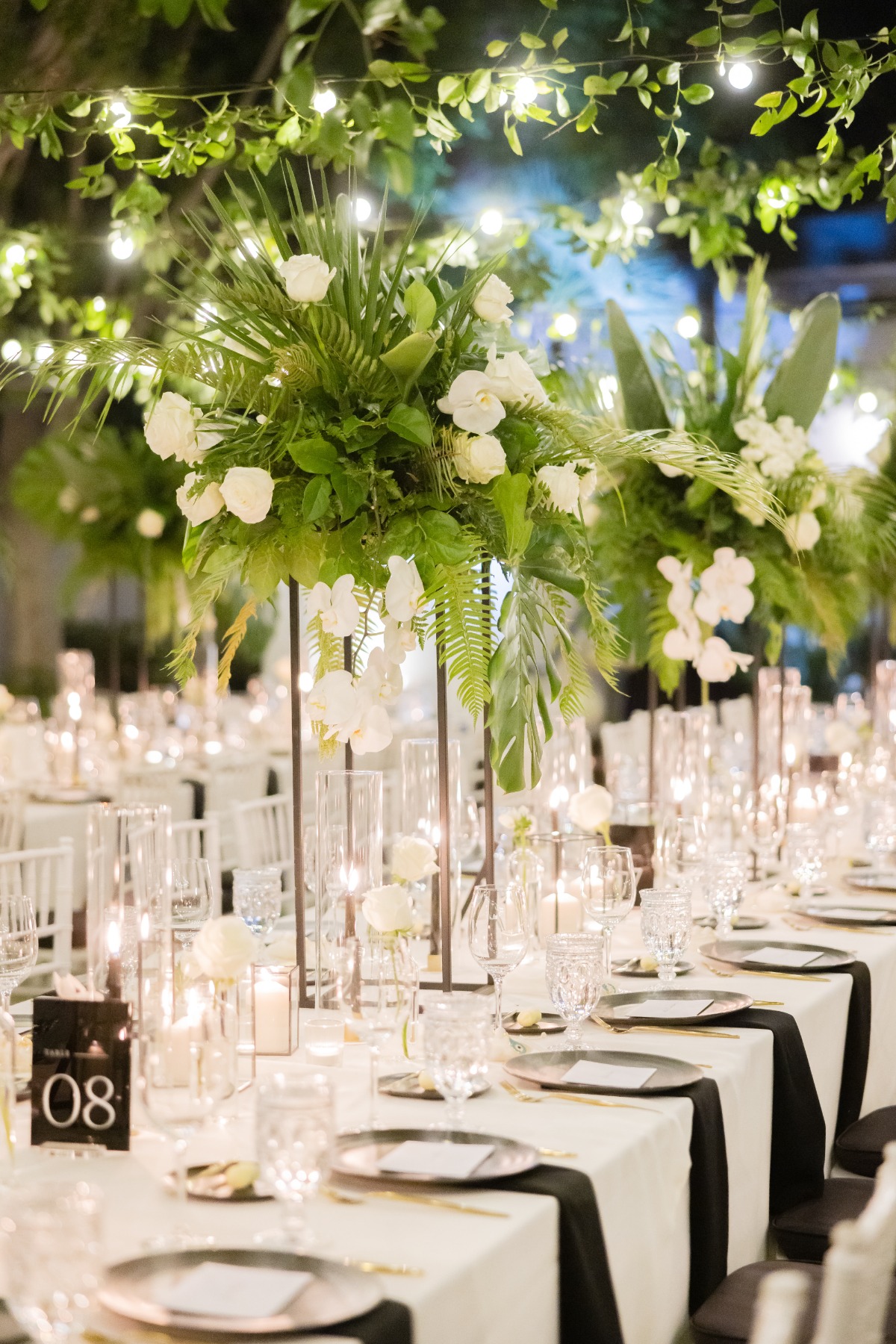 black and white wedding reception