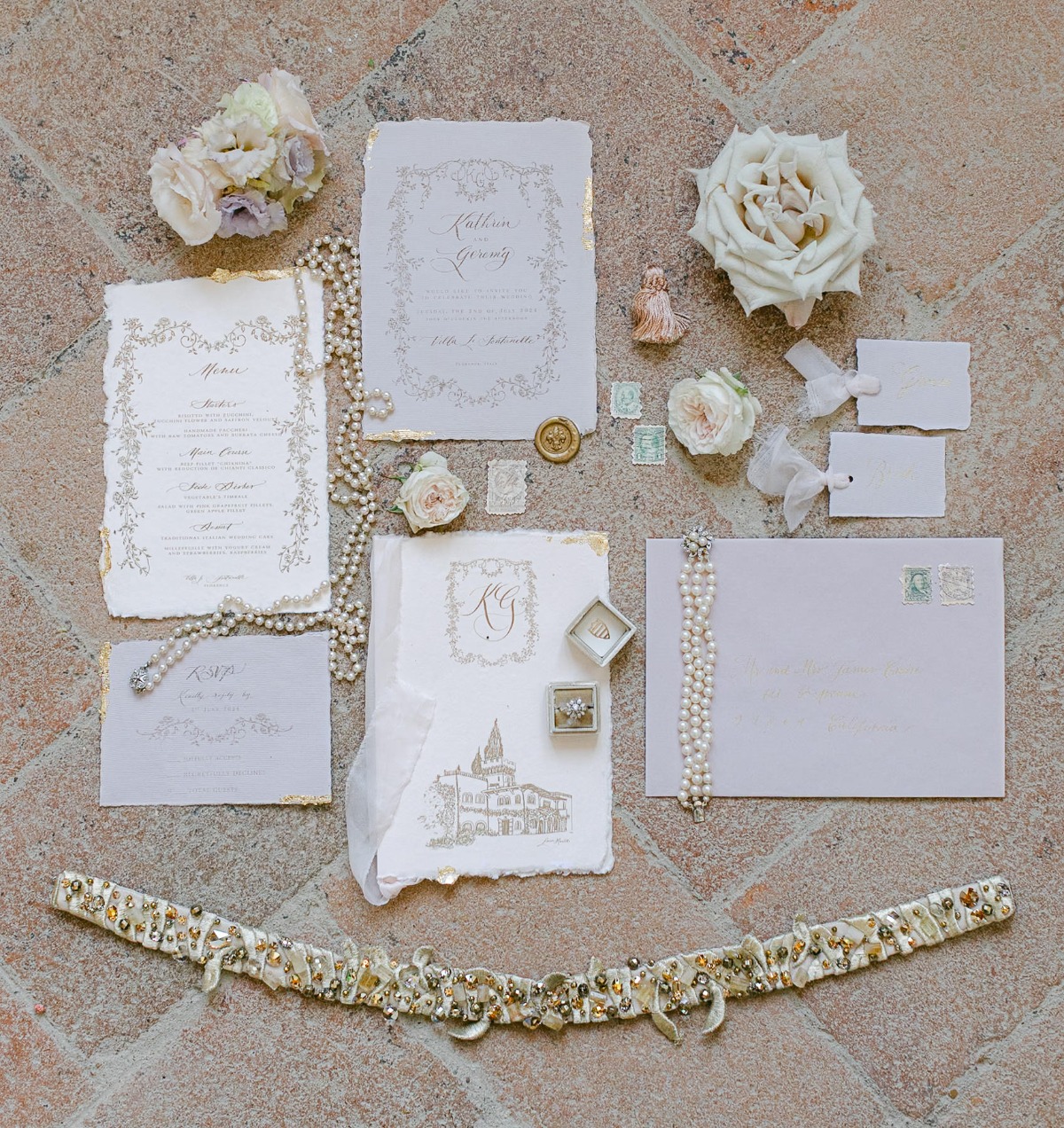 Old World inspired wedding invitations