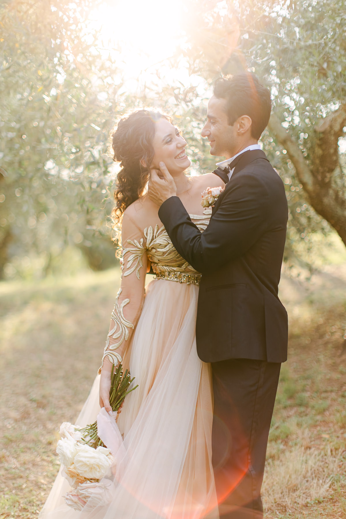 pink and gold wedding dress